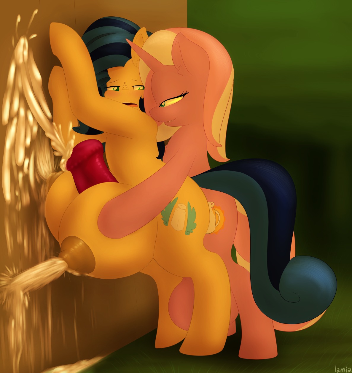 2014 animal_genitalia animal_penis balls big_breasts big_teats blue_eyes blue_hair blush bodily_fluids breast_grab breast_play breasts cum cum_on_wall cumshot cutie_mark digital_media_(artwork) dominant dominant_feral duo e621 earth_pony ejaculation equid equine equine_genitalia equine_penis erection excessive_cum excessive_genital_fluids fan_character female feral freckles from_behind_position fur genital_fluids genitals grabbing_from_behind green_eyes gynomorph gynomorph/female hair hand_on_breast hasbro hi_res horn horse huge_breasts hyper intersex intersex/female lactating lamia_(lamiaaaa) lamiaaaa mammal milk milky_way_(flash_equestria) multicolored_hair my_little_pony mythological_creature mythological_equine mythology open_mouth orgasm penis pink_body pink_fur pink_hair pony sex teatfuck teats titfuck two_tone_hair udderjob udders unicorn white_hair yellow_body yellow_fur