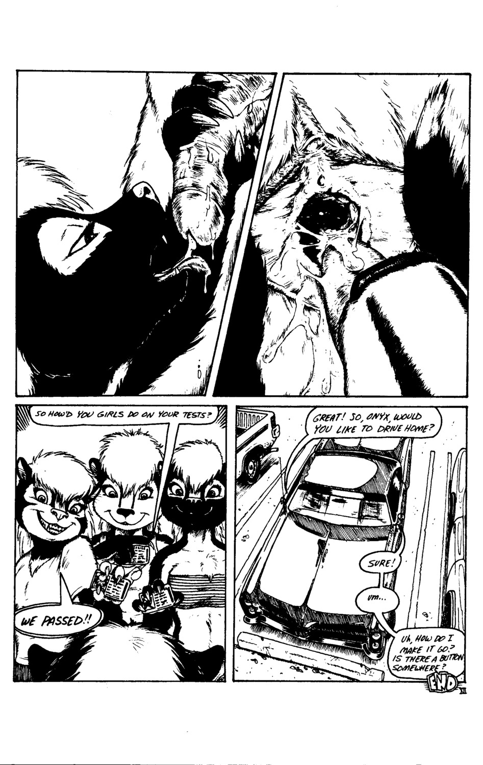 2000 absurd_res anthro black_and_white bodily_fluids breasts chad_(jmh) circumcised claws close-up clothed clothing comic cum cunnilingus dialogue domestic_cat e621 english_text felching felid feline felis fellatio female female_urethra foursome fur genital_fluids genitals group group_sex hair half-erect hi_res humanoid_genitalia humanoid_penis incest_(lore) interspecies james_m_hardiman lori_(jmh) male male/female mammal mature_anthro mature_female mephitid messy monochrome mother_(lore) natasha_(jmh) nude onyx_(jmh) oral parent_(lore) penile penis sex skimpy skunk spread_vulva spreading student_driver text tongue urethra vaginal valencia_(jmh) vulva