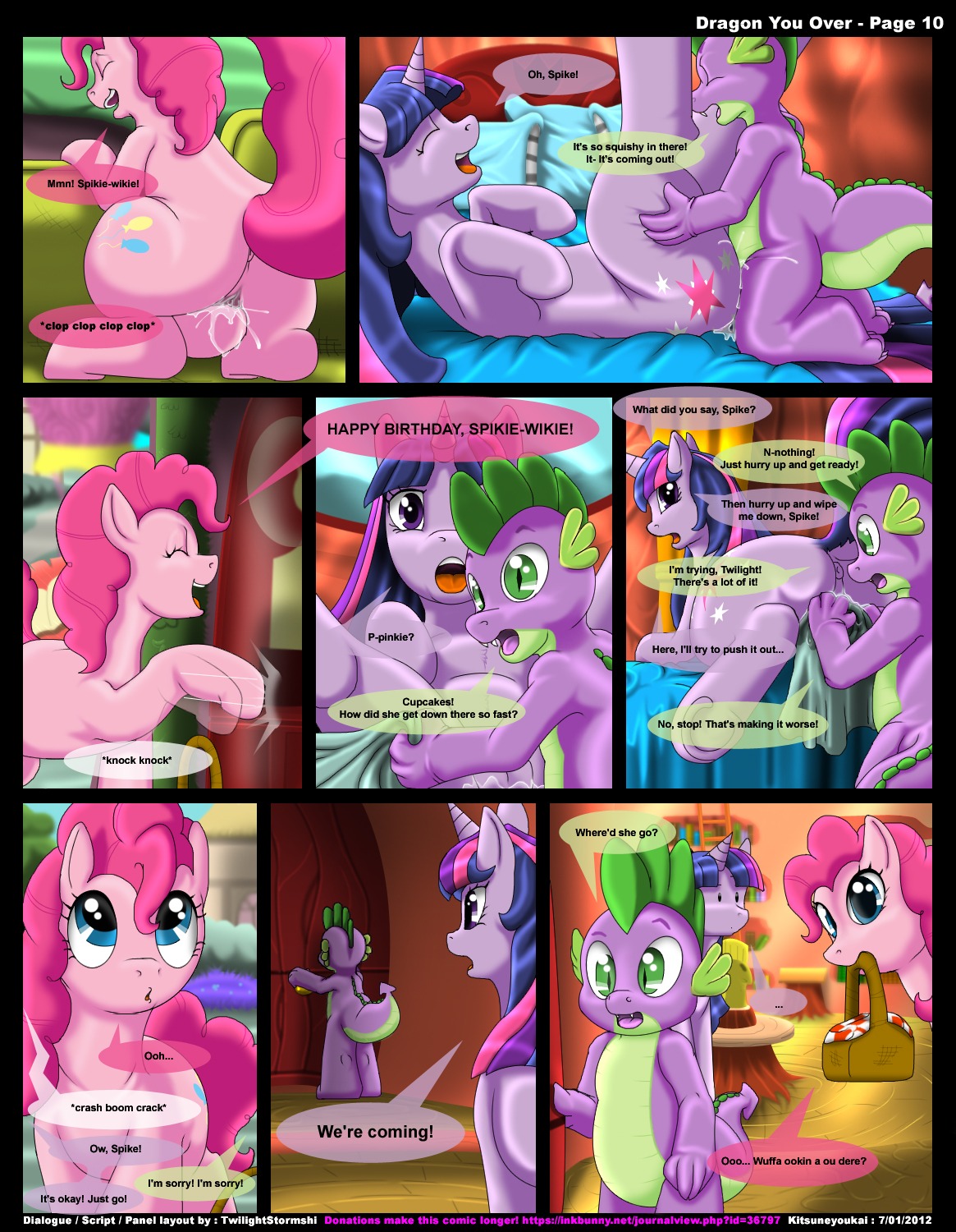 2012 anus bed blush bodily_fluids comic cutie_mark dialogue dragon e621 earth_pony english_text equid equine female feral friendship_is_magic from_front_position fur furniture genital_fluids genitals group hair happy_birthday hasbro hi_res horn horse interspecies kitsune_youkai lying male male/female mammal masturbation missionary_position multicolored_hair multiple_scenes my_little_pony mythological_creature mythological_equine mythological_scalie mythology nude on_back penetration penis pinkie_pie_(mlp) plant pony pseudo_incest_(lore) purple_body purple_fur purple_hair scalie sex spike_(mlp) spread_legs spreading table_lotus_position tail text towel tree twilight_sparkle_(mlp) two_tone_hair unicorn vaginal vaginal_fluids vaginal_masturbation vaginal_penetration voyeur vulva wood young
