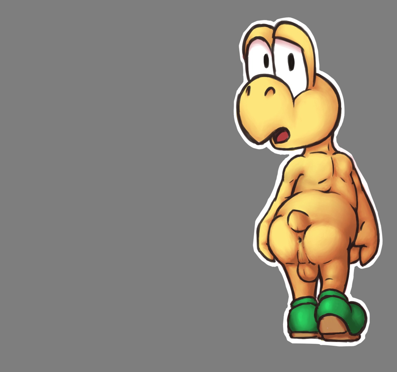 alpha_channel anthro anus backsack balls butt e621 genitals hi_res koopa koopa_troopa male mario_bros nintendo nude open_mouth outline pose reptile scalie shell-less simple_background solo towai transparent_background