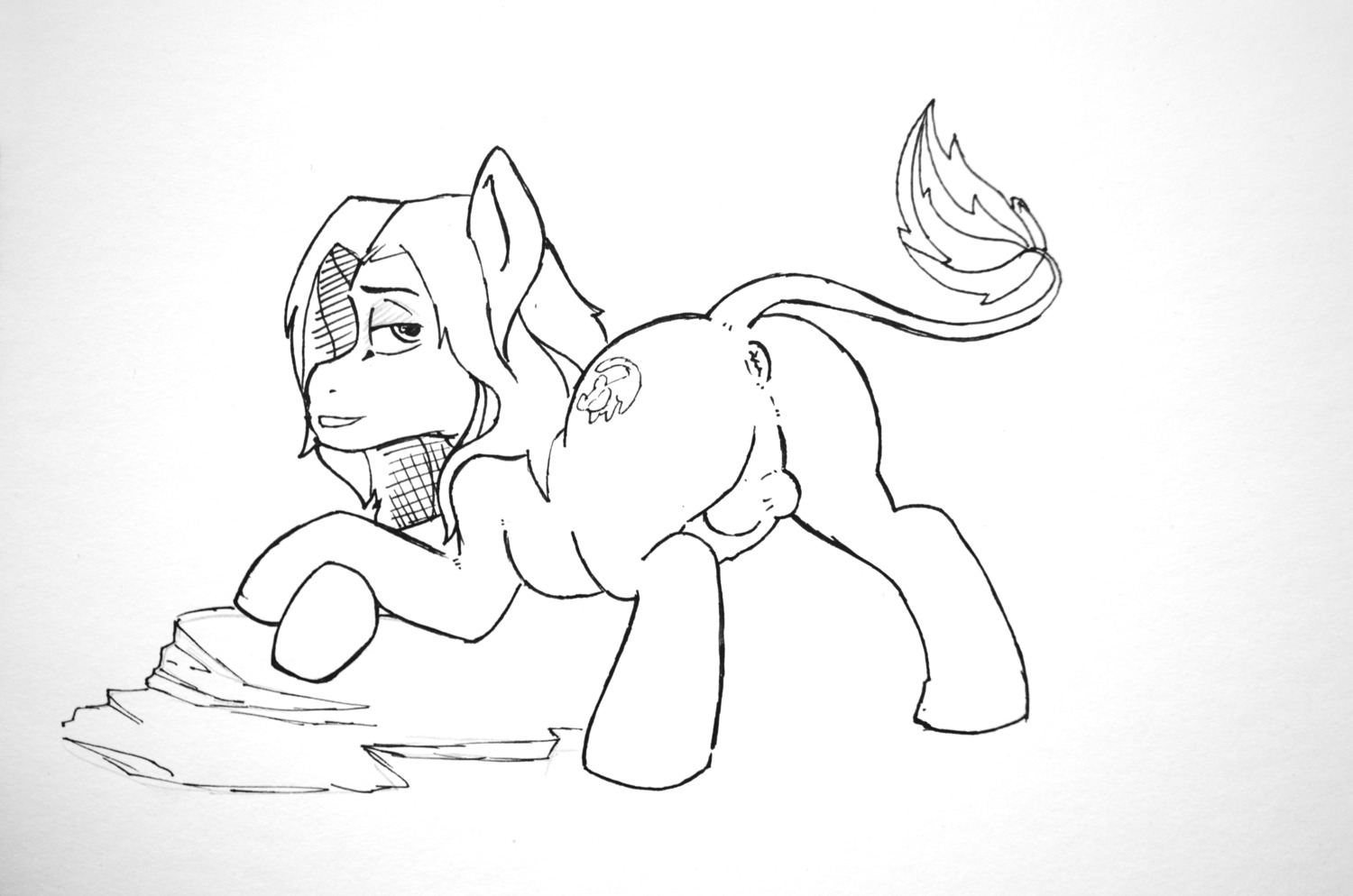 absurd_res anus balls bent_over crossover cutie_mark disney e621 equid equine feral fizzysweetstuff genitals hasbro hi_res horse male mammal monochrome my_little_pony nude penis ponification pony simba_(the_lion_king) solo the_lion_king