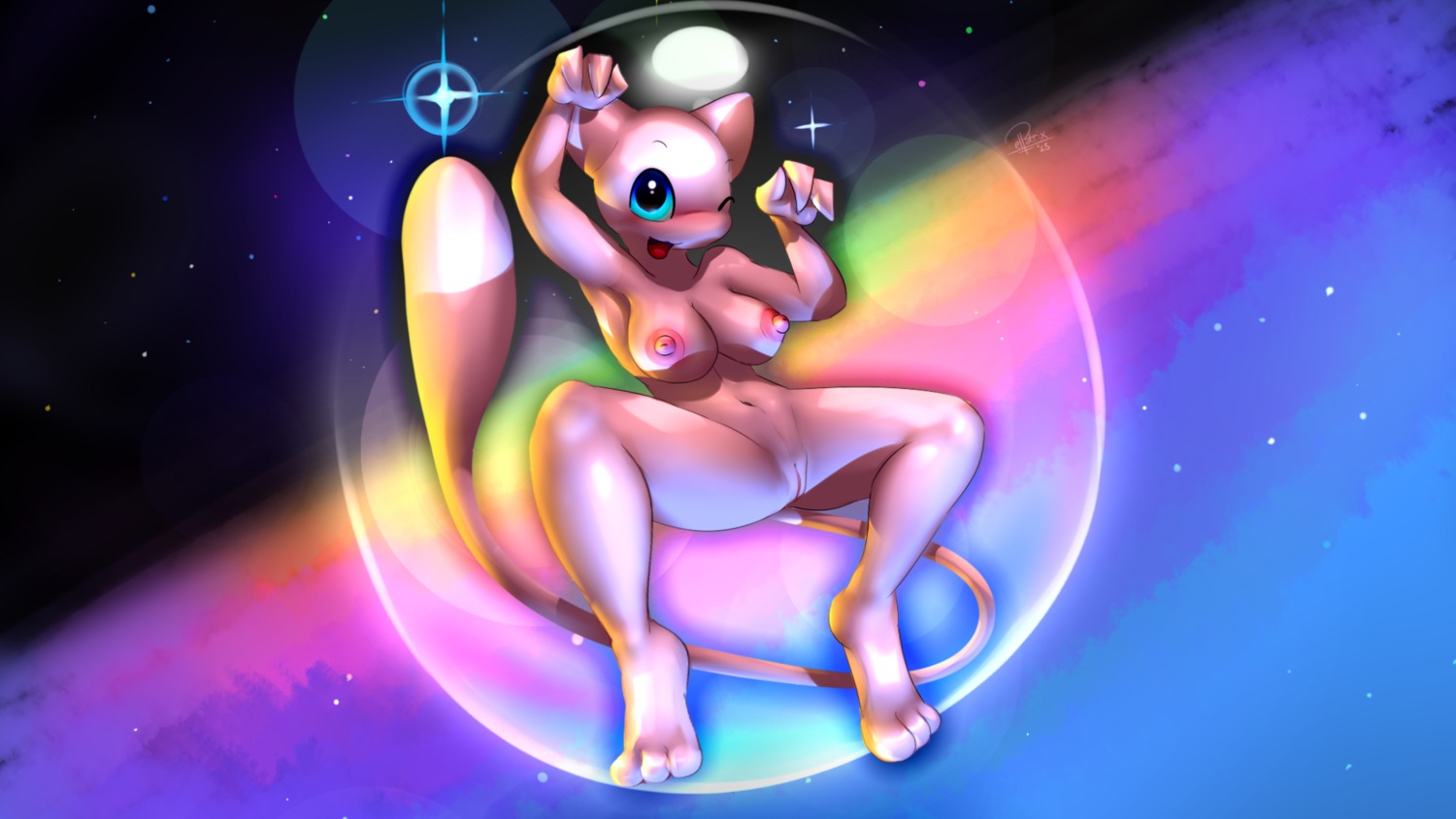16:9 2013 3_toes anthro blue_eyes blush breasts colorful_theme digital_media_(artwork) e621 elpatrixf feet felid female generation_1_pokemon genitals hi_res legendary_pokemon mammal mew_(pokemon) nintendo nipples nude one_eye_closed pink_nipples pokemon pokemon_(species) pokemorph solo spread_legs spreading tail toes vulva wallpaper widescreen