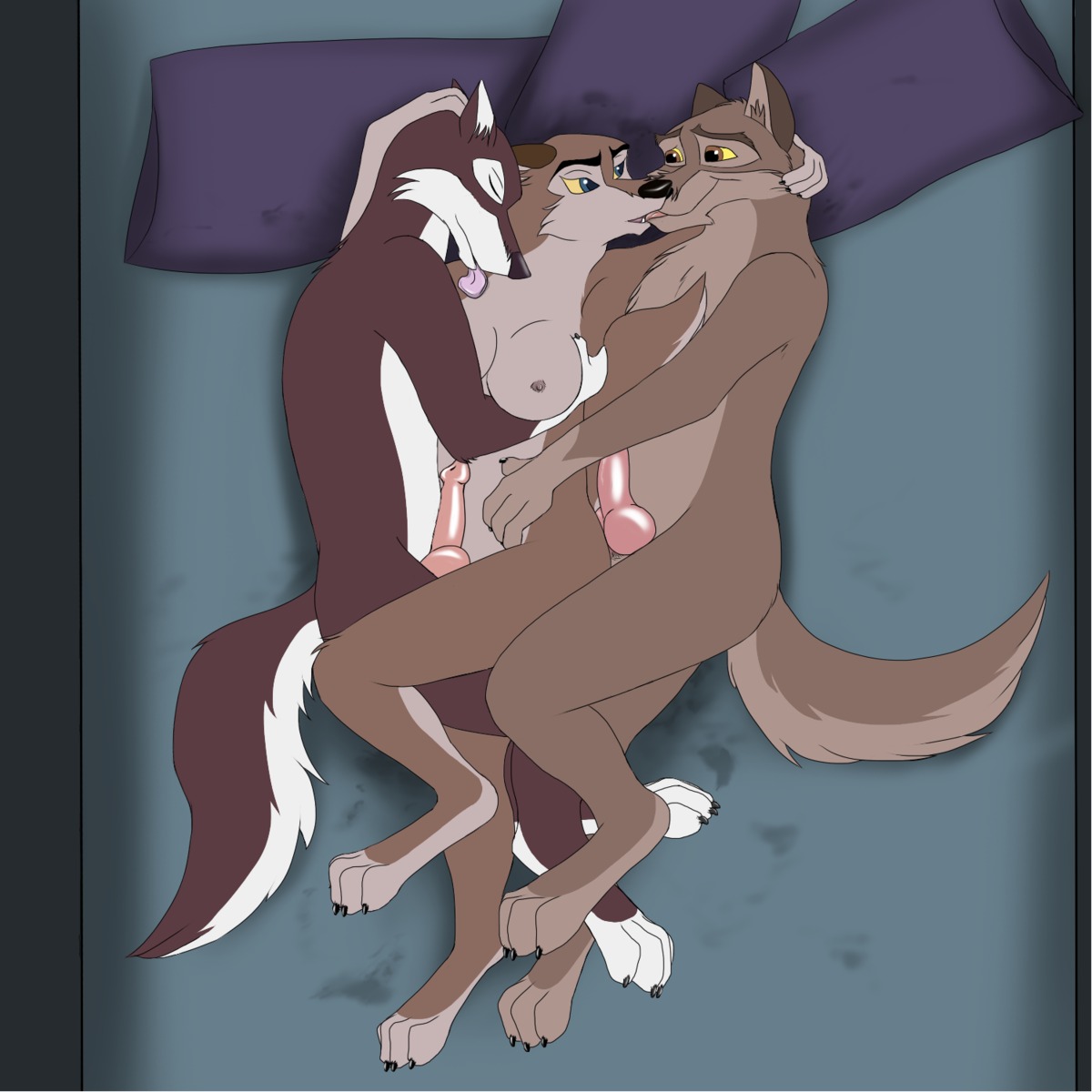 aleu_(balto) anthro balto balto_(film) balto_(series) bed breasts canine daughter father female incest kissing knot licking male penis pillow rule34 taku_(balto) threesome tongue wolf wolfdog