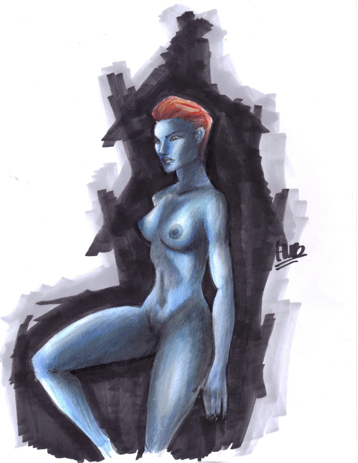 1girls artist_request blue_eyes blue_skin female female_only marvel marvel_comics mystique red_hair rule34 solo straight_hair tagme x-men yellow_eyes