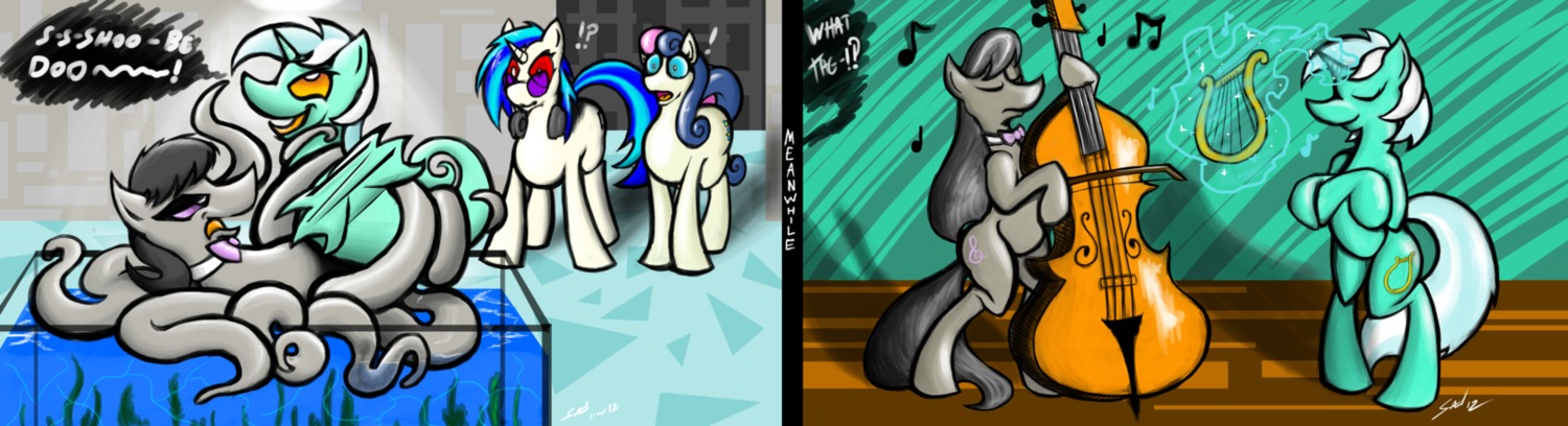 blue_hair bonbon_(mlp) earth_pony equine female feral friendship_is_magic fur furry grayscalerain green_fur grey_fur horse lyra_heartstrings_(mlp) my_little_pony octavia_melody pony rule34 straight_hair tan_fur unicorn vinyl_scratch_(mlp) what white_fur