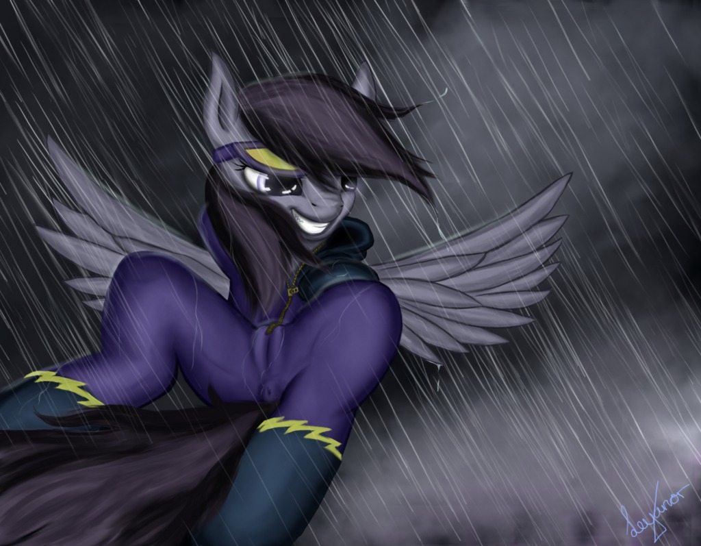 2013 abstract_background anus blitzstar camel_toe clothing corruption costume e621 equid equine fan_character feathered_wings feathers female friendship_is_magic grey_body grey_feathers hasbro leyanor mammal mane my_little_pony mythological_creature mythological_equine mythology outside pegasus raining shadowbolts_(mlp) simple_background solo storm tail wet wings