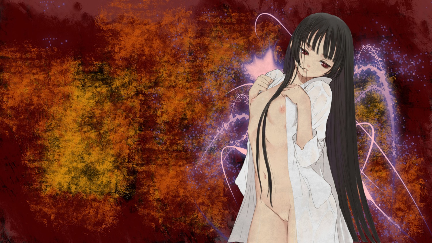 enma_ai female jigoku_shoujo open_clothes open_shirt rule34 shirt tagme
