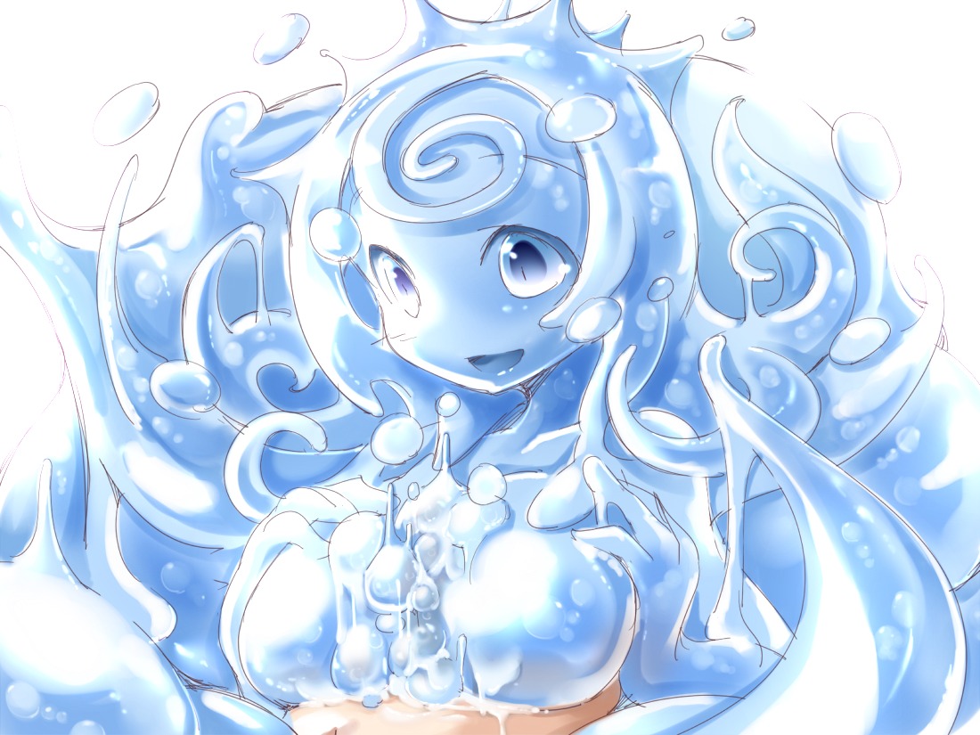 blue_eyes blue_hair blue_skin breasts copyright_request cum female frfr goo_girl male monster_girl paizuri penis rule34 straight
