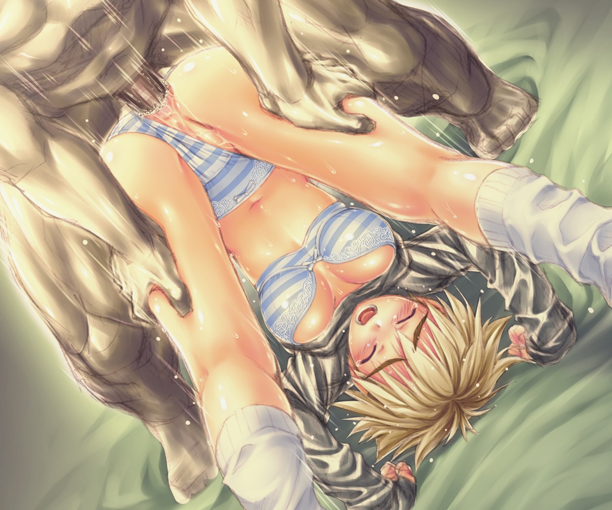 1boy 1girls anal anal_sex anus ass blonde_hair bra brown_hair censored closed_eyes copyright_request dutch_angle female kneepits kuroneko_sakon legs lingerie male midriff mosaic_censoring navel panties panties_aside panty_pull penis rape rule34 sex shirt_lift short_hair straight striped striped_panties tomboy underwear upside-down