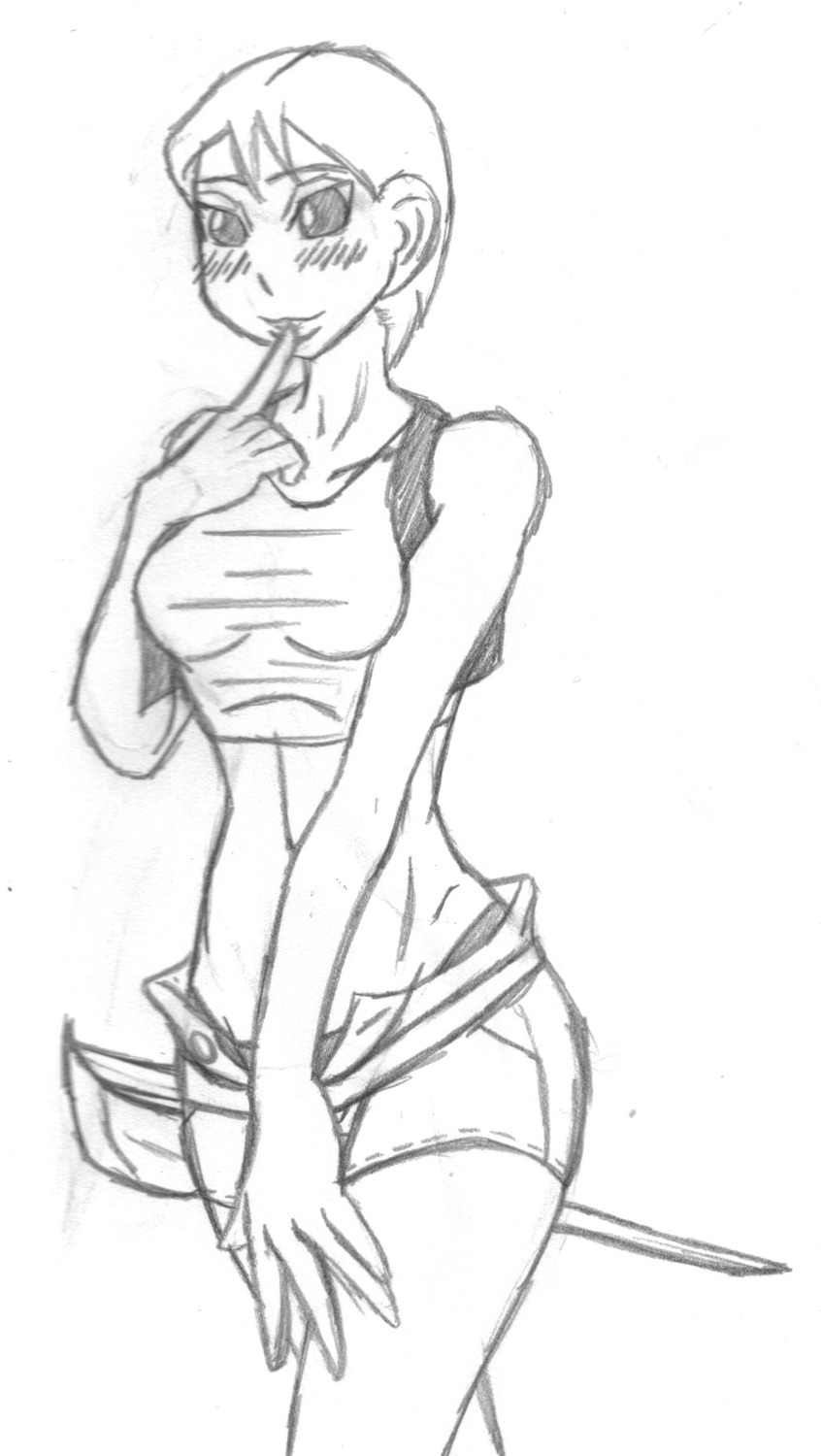 clothes crocface elan female female_only greyscale hair monochrome open_eyes order_of_the_stick round_ears rule34 rule_63 short_hair sketch solo standing webcomic white_background