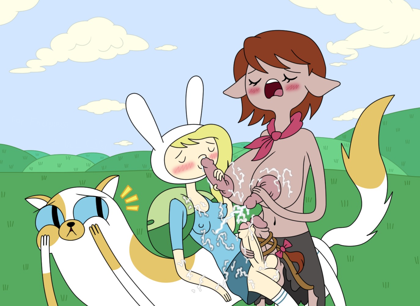 2futas adventure_time animal_ears backpack bag balls blonde_hair blush breasts brown_hair cake_the_cat closed_eyes cum cum_explosion cum_on_clothes erection female fionna_the_human_girl foreskin futanari hair human intersex long_hair masturbation mrs._cow multi_genitalia multi_penis nipple_sucking nipples open_mouth pale_skin penis penis_nipples penises_touching ribbon rule34 short_hair testicles triphallia uncircumcised unusual_anatomy unusual_anatomy_placement unusual_genitalia_placement