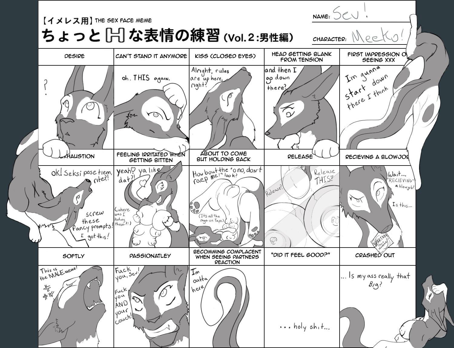 6_breasts breaking_the_fourth_wall breasts canid canine canis comic condom condom_in_mouth domestic_dog e621 english_text female genitals greyscale humor mammal meeko meme monochrome mouth_hold multi_breast nipples object_in_mouth profanity severus sexual_barrier_device solo supernumerary_breasts tail text vulva