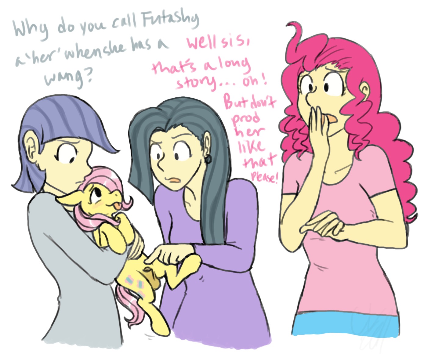 cartoonlion cub feral fluttershy_(mlp) friendship_is_magic futa_cub futanari humanized implied_zoophilia intersex my_little_pony pinkie_pie_(mlp) rule34 smooth_skin