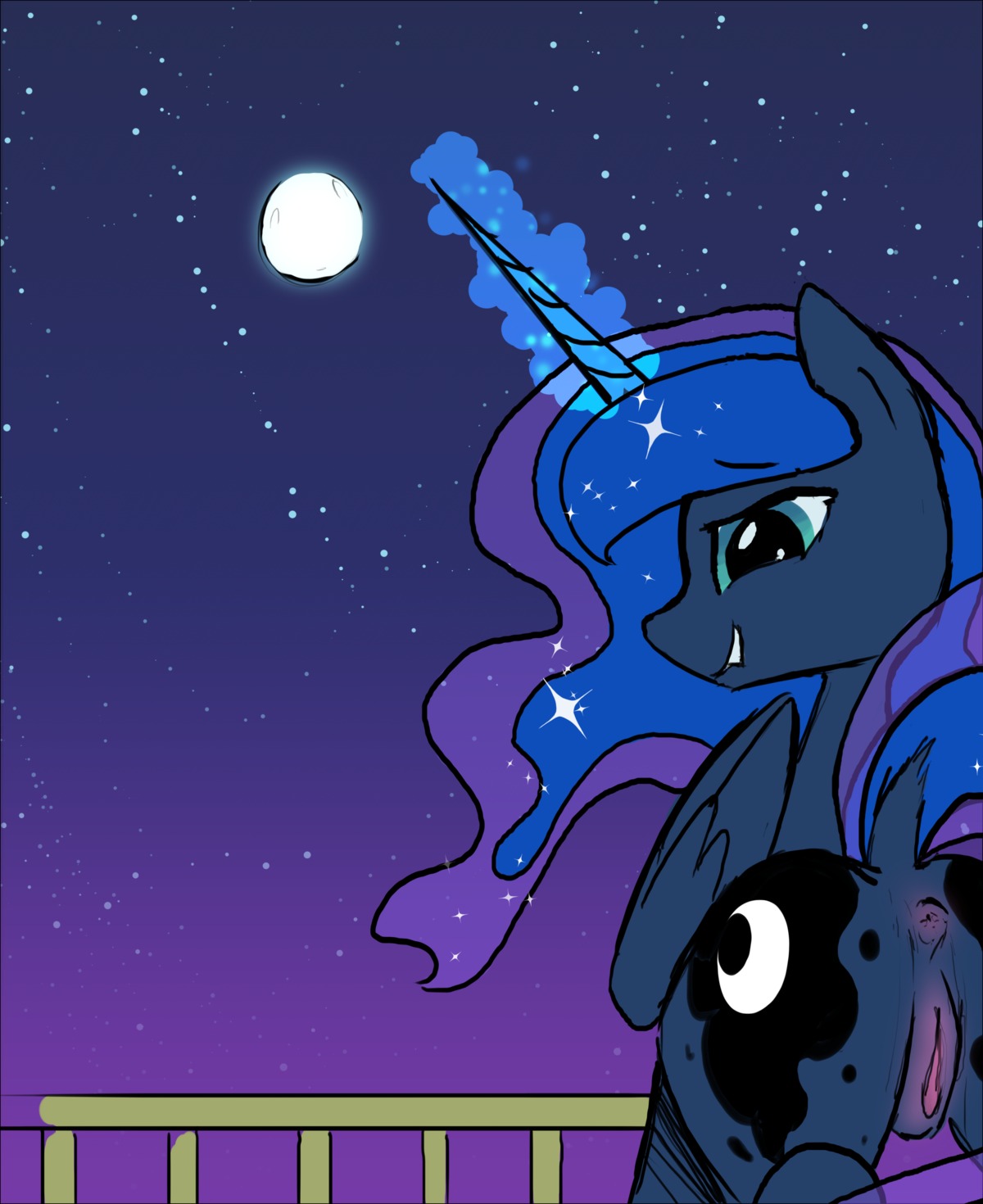 absurd_res anus bedroom_eyes bite biting_lip biting_own_lip blue_body blue_feathers blue_fur blue_hair butt clitoris cutie_mark e621 equid equine feathered_wings feathers female feral friendship_is_magic fur genitals hair half-closed_eyes hasbro hi_res hooves horn long_hair looking_at_viewer looking_back lunatac magic mammal moon my_little_pony mythological_creature mythological_equine mythology narrowed_eyes night outside presenting presenting_anus presenting_hindquarters presenting_vulva princess_luna_(mlp) raised_tail seductive self_bite sky smile smiling_at_viewer solo star starry_sky tail teal_eyes vulva winged_unicorn wings