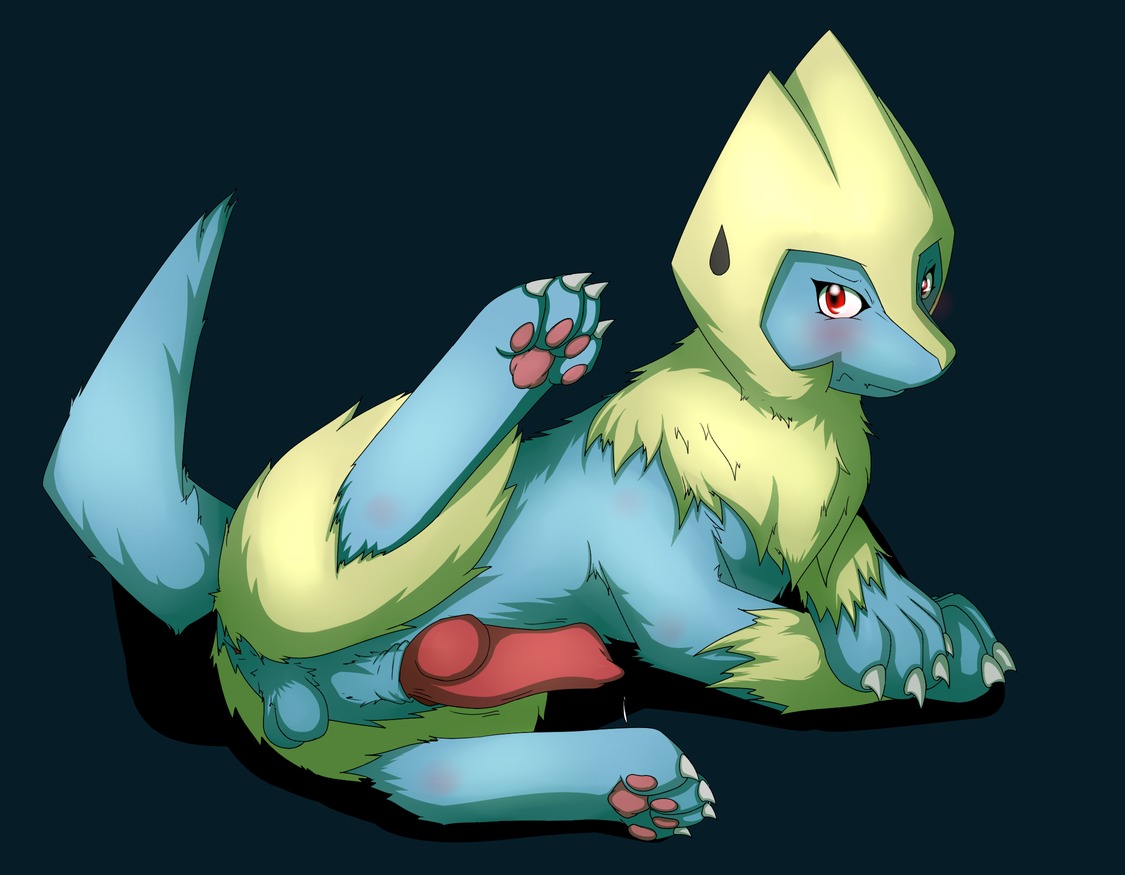 balls blush color feral fur lying male male_only manectric nude on_side penis pok&eacute;mon_(species) pokemon pokemon_(species) precum raised_leg rule34 solo tagme testicles