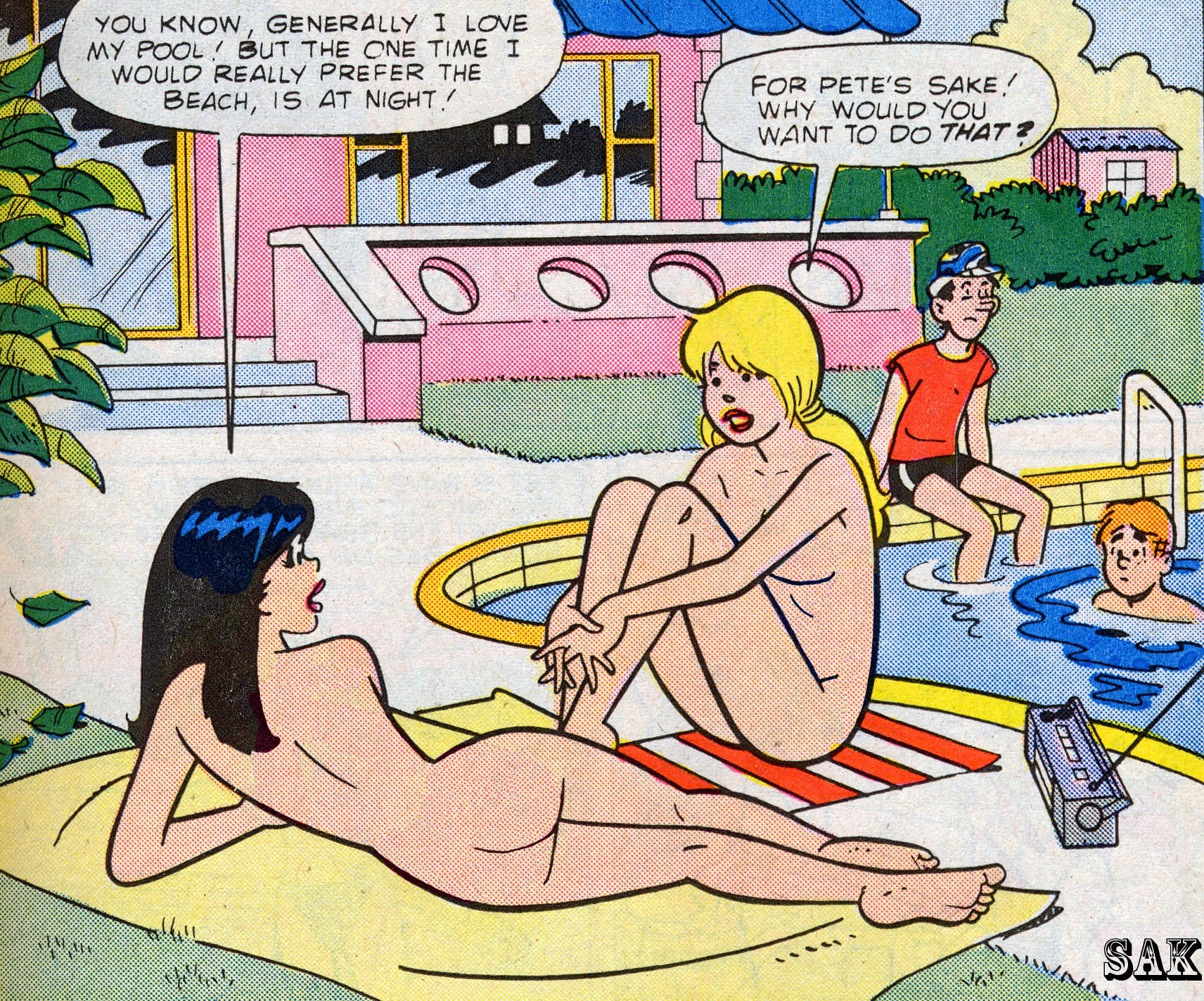 2girls archie_andrews archie_comics ass betty_and_veronica betty_cooper black_hair blonde_hair female jughead_jones multiple_females multiple_girls nude rule34 sak veronica_lodge