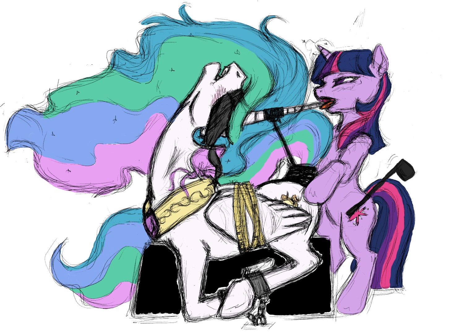 alicorn bdsm blindfold blush bondage chains equine female femsub feral friendship_is_magic helpless horse ks4u my_little_pony mythological_creature mythological_equine mythology pony princess_celestia princess_celestia_(mlp) restrained rope rough_sketch rule34 smooth_skin tail_wrap tied twilight_sparkle_(mlp) unicorn vulnerable wooden_horse