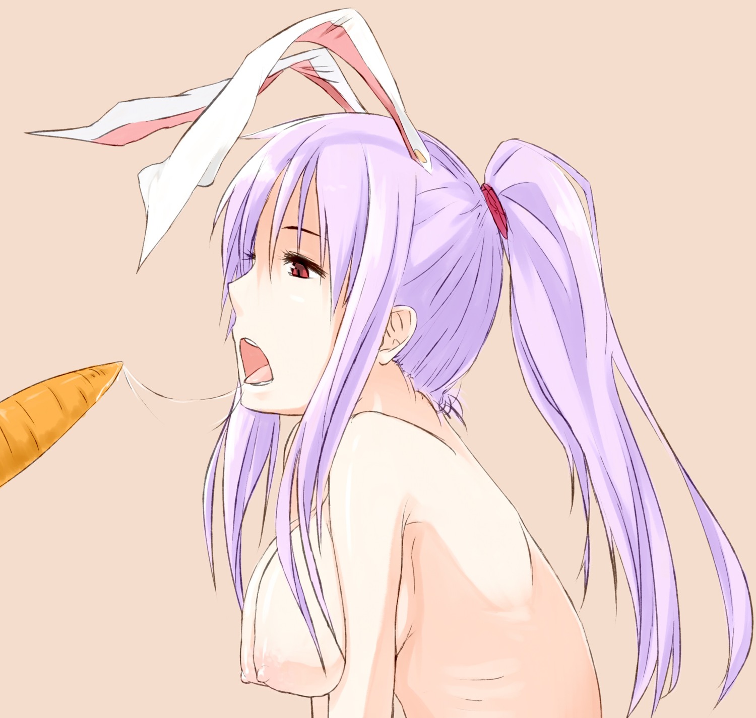 animal_ears breasts bunny_ears bust carrot female highres ibuki_notsu large_breasts multi_ear nipples notsugimi open_mouth ponytail purple_hair reisen_udongein_inaba ribs rule34 saliva saliva_trail sexually_suggestive tied_hair touhou