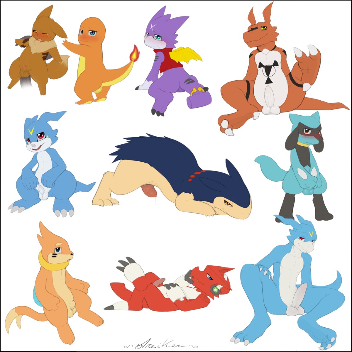 1:1 2014 3_toes all_fours anal anal_penetration animal_genitalia anthro arm_fin ass_up backsack balls bandai_namco barefoot blue_balls blue_body blue_skin bodily_fluids brown_balls brown_sheath buizel canid canine charmander crossover digimon digimon_(species) digital_hazard digital_media_(artwork) disembodied_penis dreiker e621 eevee erection eyes_closed feet feral fin fire flamedramon flaming_tail flotation_sac foreskin fully_sheathed fur generation_1_pokemon generation_2_pokemon generation_4_pokemon genital_fluids genitals group guilmon gumdramon hi_res inverted_zero_unit long_foreskin looking_at_viewer lying male male/male male_penetrated male_penetrating male_penetrating_male mammal markings mustelid nintendo nude on_back on_ground open_mouth orange_body orange_skin penetration penis penis_size_difference penis_tip pink_penis pokemon pokemon_(species) precum purple_balls raised_leg riolu scalie sex sheath shoutmon shy simple_background sitting spread_legs spreading standing symbol tail tan_balls tan_sheath toes typhlosion unretracted_foreskin veemon white_background white_balls white_penis yellow_balls zero_unit