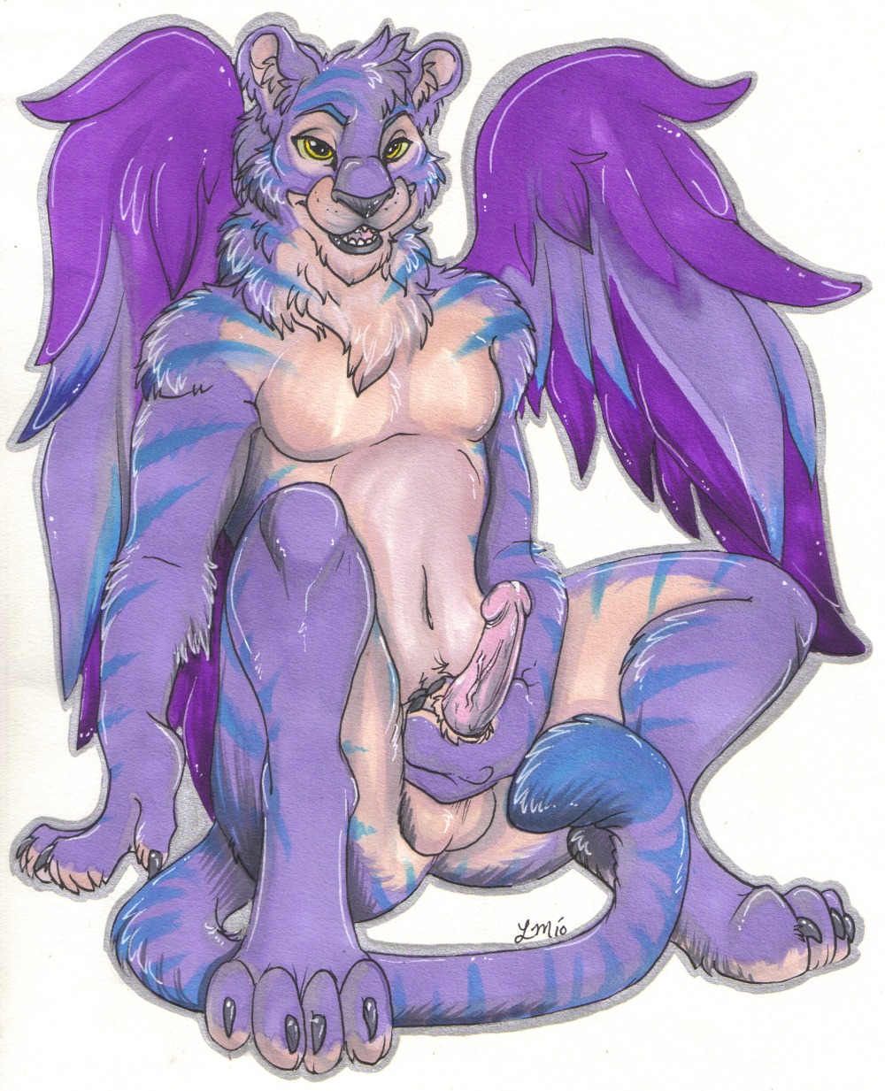 2010 anthro balls blue_body blue_feathers e621 erection faerie_neopet fairy fancymisslady feathered_wings feathers felid fur genitals hi_res humanoid_genitalia humanoid_penis kougra male mammal masturbation neopet_(species) neopets penile penile_masturbation penis purple_body purple_feathers purple_fur solo stripes tail wings yellow_eyes