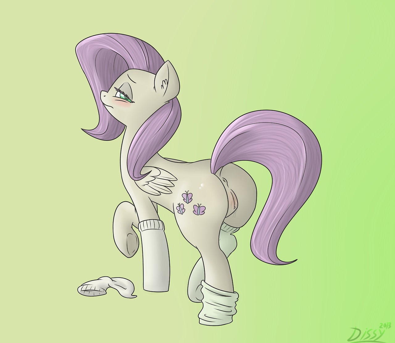 2013 anus blue_eyes blush bodily_fluids butt clothing cutie_mark discorded dissyshy e621 equid equine feathered_wings feathers female feral fluttershy_(mlp) footwear friendship_is_magic fur genital_fluids genitals hair half-closed_eyes hasbro legwear locked mammal my_little_pony mythological_creature mythological_equine mythology narrowed_eyes pegasus pink_hair socks solo vaginal_fluids vulva wings yellow_body yellow_feathers yellow_fur