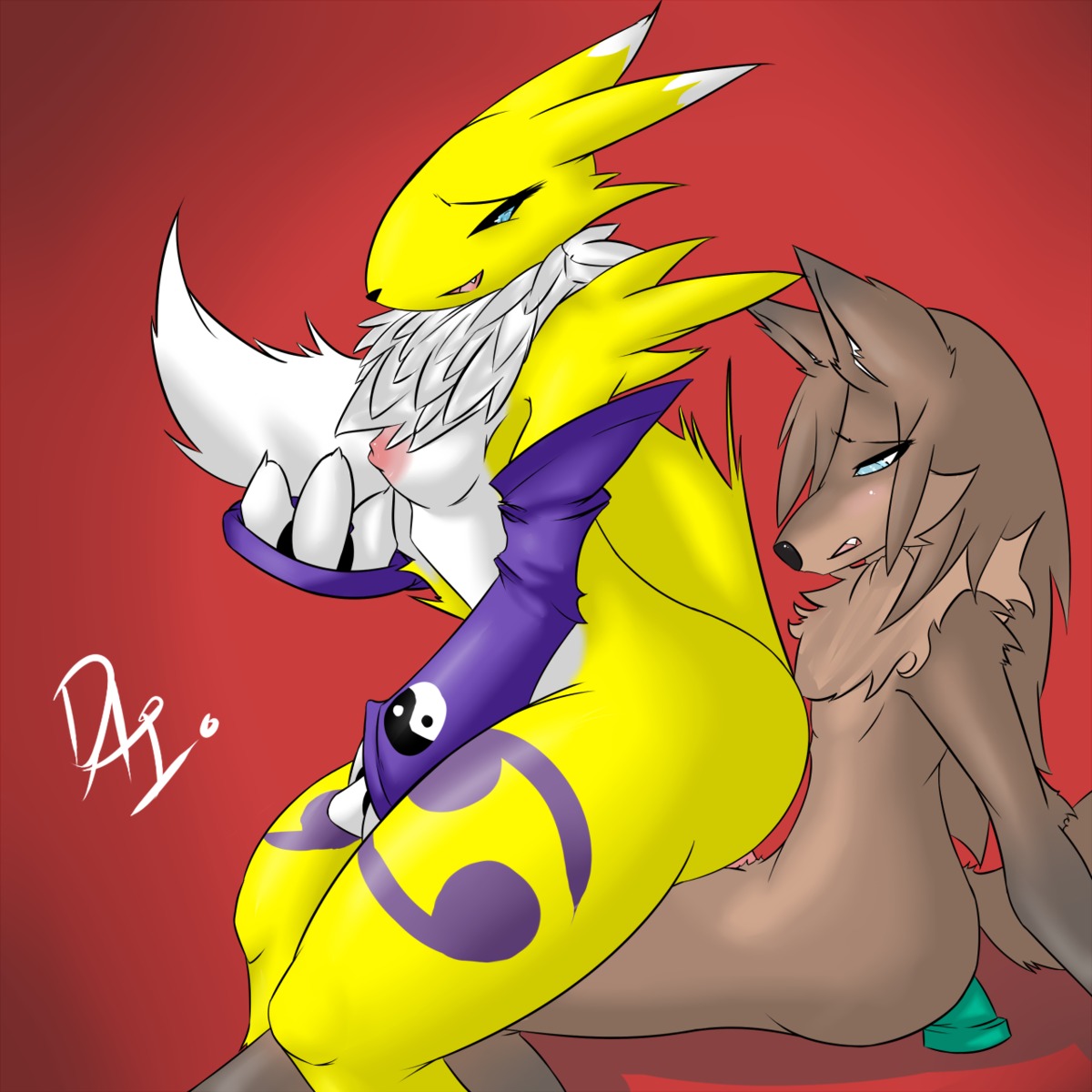 1:1 anal anal_masturbation anal_penetration anthro armwear bandai_namco black_sclera blue_eyes breasts bridal_gauntlets canid canine chair_position chest_tuft clothing countershading digimon digimon_(species) dildo dildo_sitting dipstick_tail duo e621 facial_markings female florecentjivyra fox from_behind_position fur genitals head_markings hi_res male male/female mammal markings masturbation mostly_nude multicolored_body multicolored_fur multicolored_tail nipples nude on_lap penetration penis renamon sex sex_toy side_view tail tail_markings toying_self tuft two_tone_body two_tone_fur two_tone_tail white_body white_fur white_tail yellow_body yellow_fur yellow_tail yin_yang
