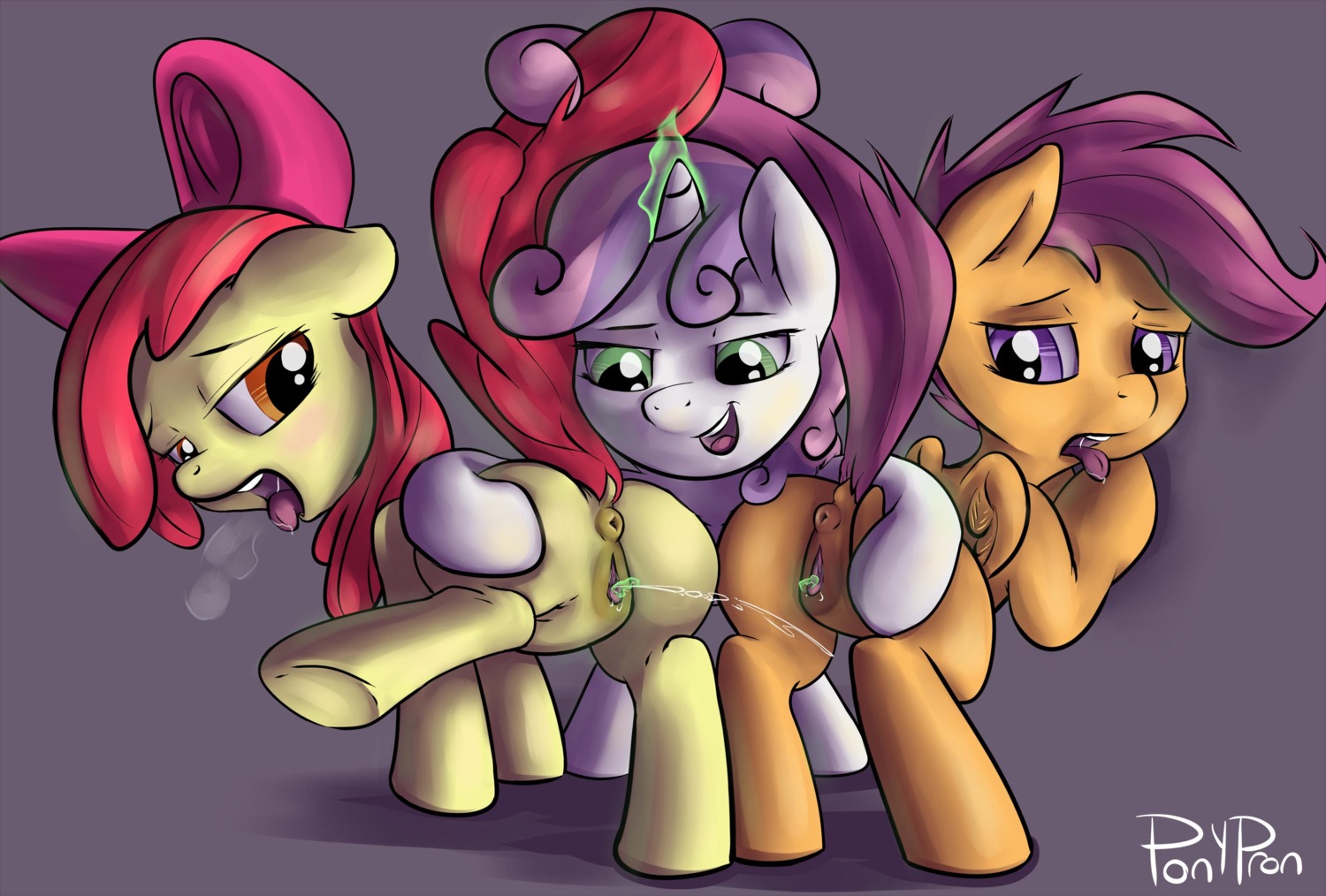 2013 absurd_res accessory amber_eyes anus apple_bloom_(mlp) blush bodily_fluids bow_(feature) bow_accessory bow_ribbon breath clitoris cutie_mark_crusaders_(mlp) e621 earth_pony ejaculation equid equine feathered_wings feathers female feral friendship_is_magic fur genital_fluids genitals green_eyes group hair hair_accessory hair_bow hair_ribbon hasbro hi_res horn horse looking_back mammal multicolored_hair my_little_pony mythological_creature mythological_equine mythology open_mouth orange_body orange_feathers orange_fur orgasm panting pegasus pony ponypron purple_eyes purple_hair red_hair ribbons scootaloo_(mlp) sweetie_belle_(mlp) text tongue tongue_out two_tone_hair unicorn vaginal vaginal_fluids vaginal_squirting vulva white_body white_fur wings yellow_body yellow_fur young young_feral