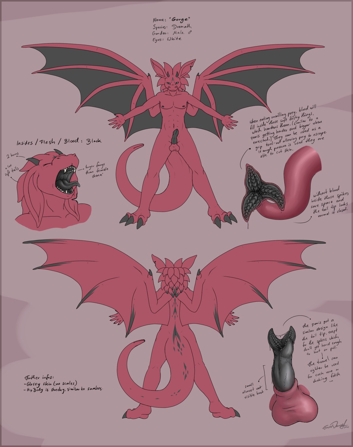 2012 3_toes 5_fingers anthro balls black_nipples black_penis black_sclera black_tongue claws dragon drenath e621 english_text erection feet fingers forceswerwolf genitals george_(drenath) hi_res hybrid male model_sheet mouth_shot mythological_creature mythological_scalie mythology nipples nude nude_anthro nude_male open_mouth penis penis_mouth red_balls red_body scalie solo tail tail_fetish tail_mouth text toe_claws toes tongue unusual_anatomy unusual_genitalia unusual_penis unusual_tail white_eyes wings