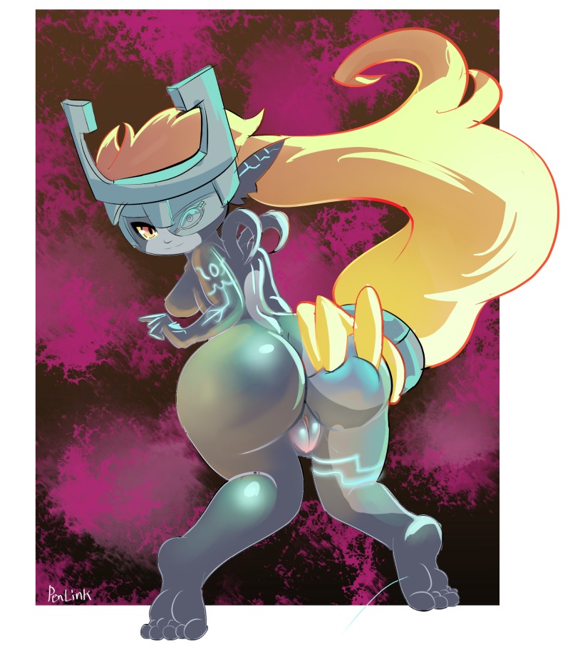 2014 barefoot big_butt breasts butt curvy_figure e621 feet female genitals hair hand_on_butt happy headgear humanoid humanoid_pointy_ears hylian long_ears long_hair looking_at_viewer looking_back midna nintendo not_furry nude penlink pointy_ears presenting presenting_hindquarters side_boob smile soles solo spread_butt spreading squeezing the_legend_of_zelda twili twilight_princess voluptuous vulva