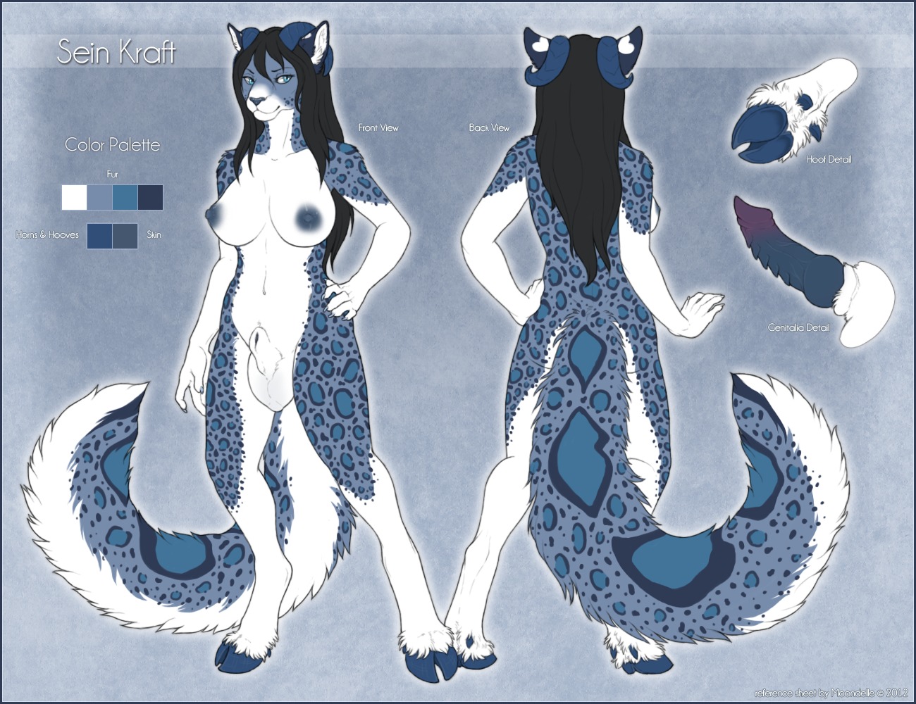 animal_genitalia animal_penis anthro balls blue_body blue_border blue_fur blue_penis border bovid breasts caprine e621 erection felid feline_genitalia feline_penis fully_sheathed fur genitals goat gynomorph hooves horn hybrid intersex knot mammal model_sheet moondelle nipples nude pantherine penis sein_kraft sheath snow_leopard solo tail