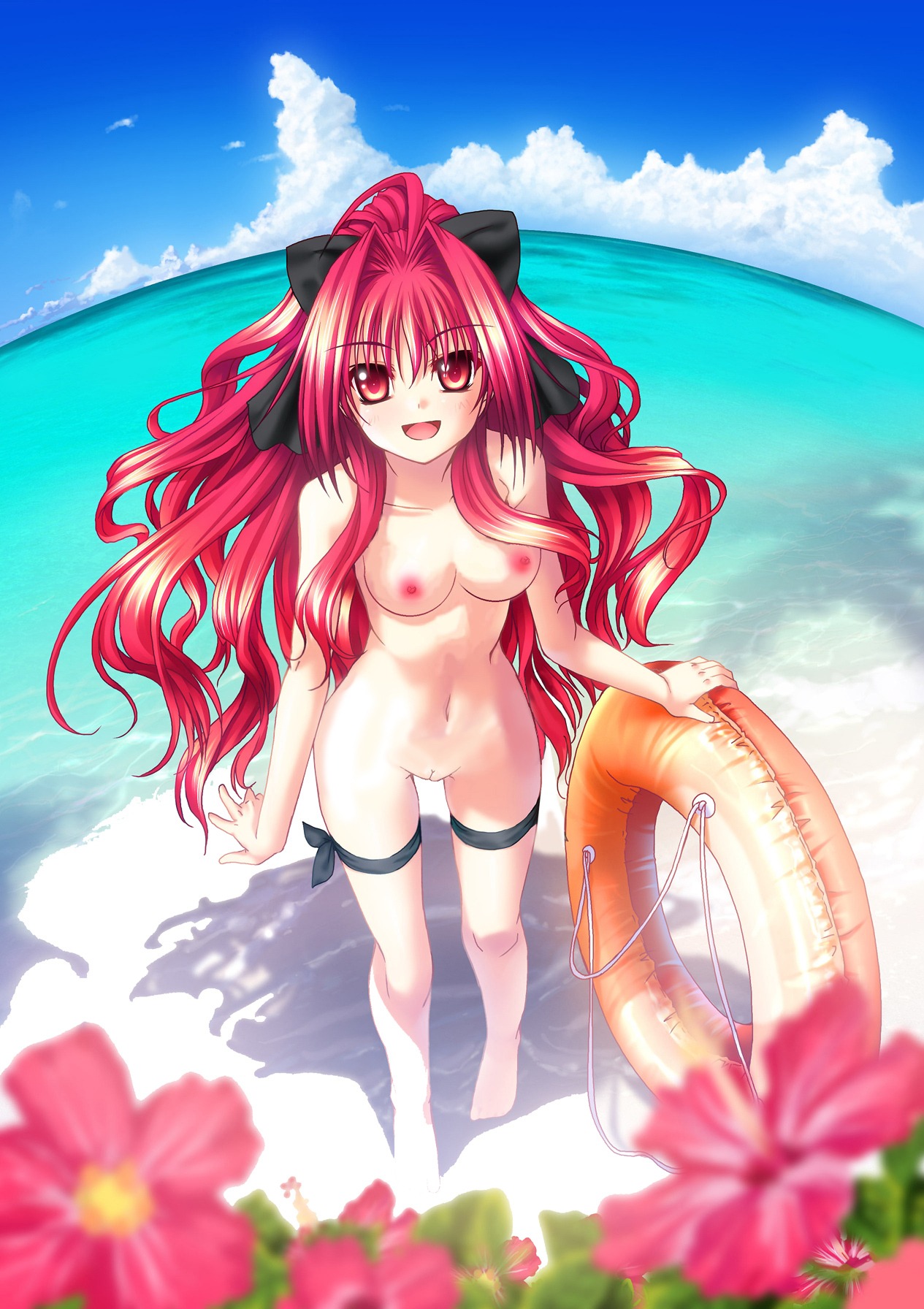 beach cloud corticarte_apa_lagranges female fisheye_lens flower high_res innertube long_hair mizugi nude nude_filter photoshop red_hair rule34 shadow shinkyoku_soukai_polyphonica sky