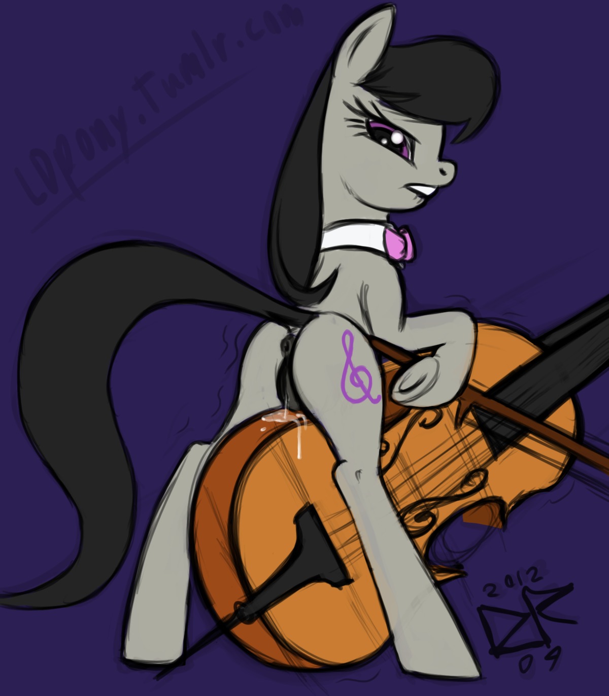 2012 anus black_hair black_vulva bodily_fluids bow_(feature) bow_(stringed_instrument) bow_tie bowed_string_instrument cello cutie_mark digital_media_(artwork) e621 earth_pony equid equine female feral friendship_is_magic genital_fluids genitals hair hasbro hi_res horse ldr long_hair mammal masturbation musical_instrument my_little_pony octavia_(mlp) pony purple_eyes simple_background solo string_instrument tail vaginal vaginal_fluids vaginal_masturbation vulva