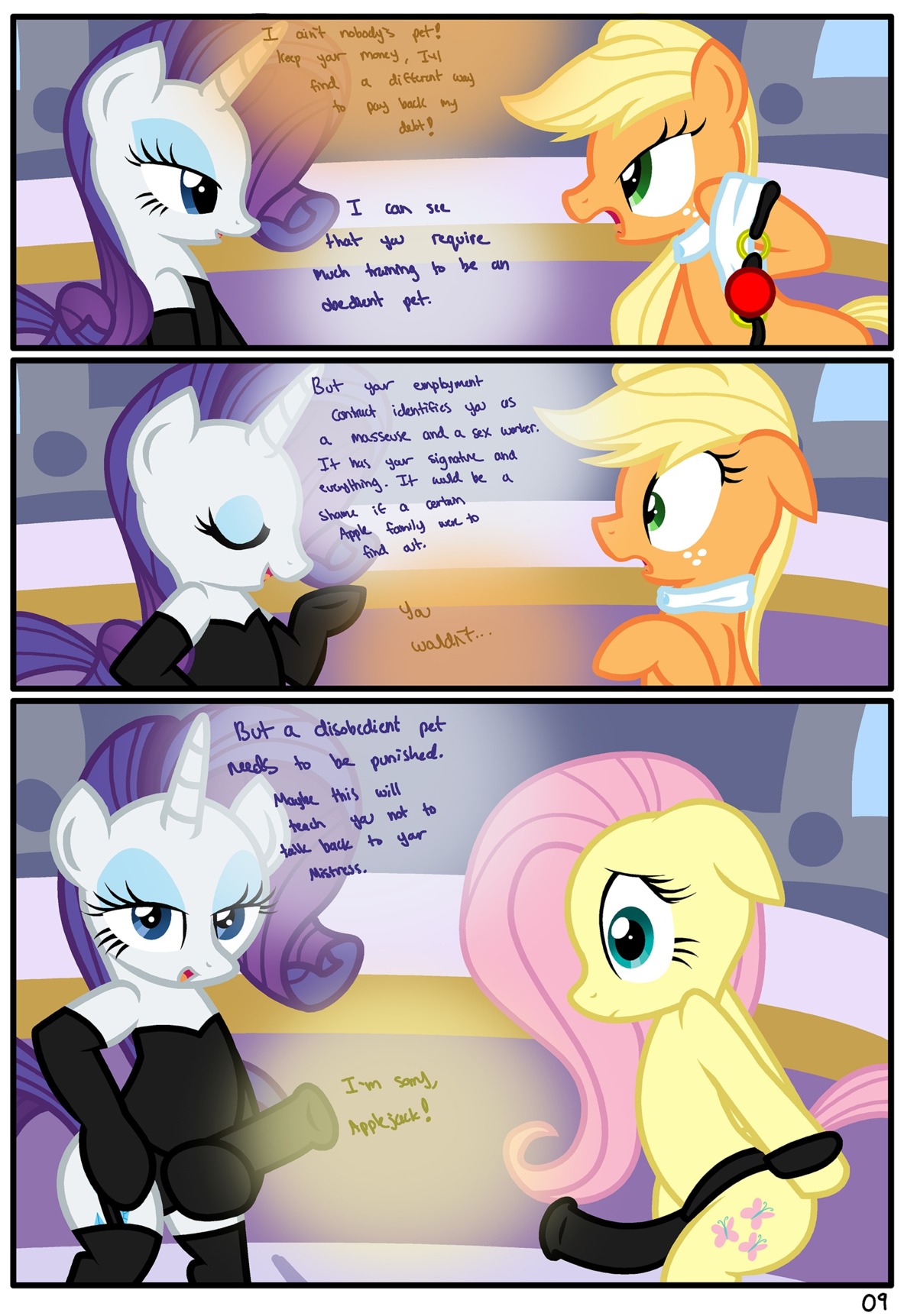 2013 absurd_res applejack_(mlp) ball_gag blonde_hair blue_eyes blush comic cutie_mark dialogue dildo duo e621 earth_pony english_text equid equine feathered_wings feathers female feral fluttershy_(mlp) forced freckles friendship_is_magic fur gag green_eyes hair hasbro hi_res horn horse mammal my_little_pony mythological_creature mythological_equine mythology open_mouth orange_body orange_fur pegasus pink_hair pony purple_hair pyruvate rape rarity_(mlp) sex sex_toy smile strapon straps tail text unicorn white_body white_fur wings yellow_body yellow_feathers yellow_fur