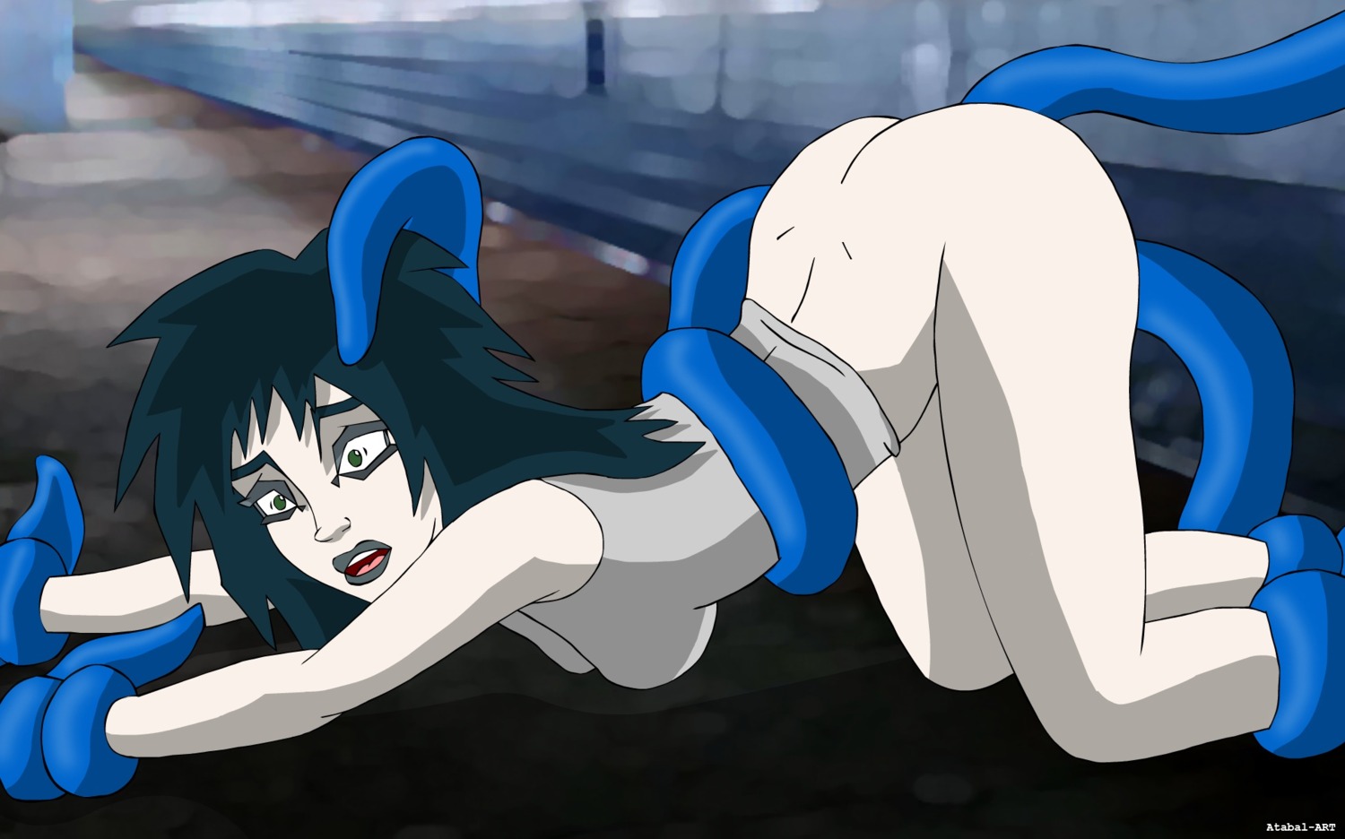 anal anal_sex atabal90 black_hair double_penetration extreme_ghostbusters eyeshadow female forced ghostbusters goth gray_eyeshadow gray_lips gray_lipstick gray_makeup green_eyes hair kylie_griffin lipstick pussy rape restrained rule34 tentacle top-down_bottom-up uncensored vaginal_penetration