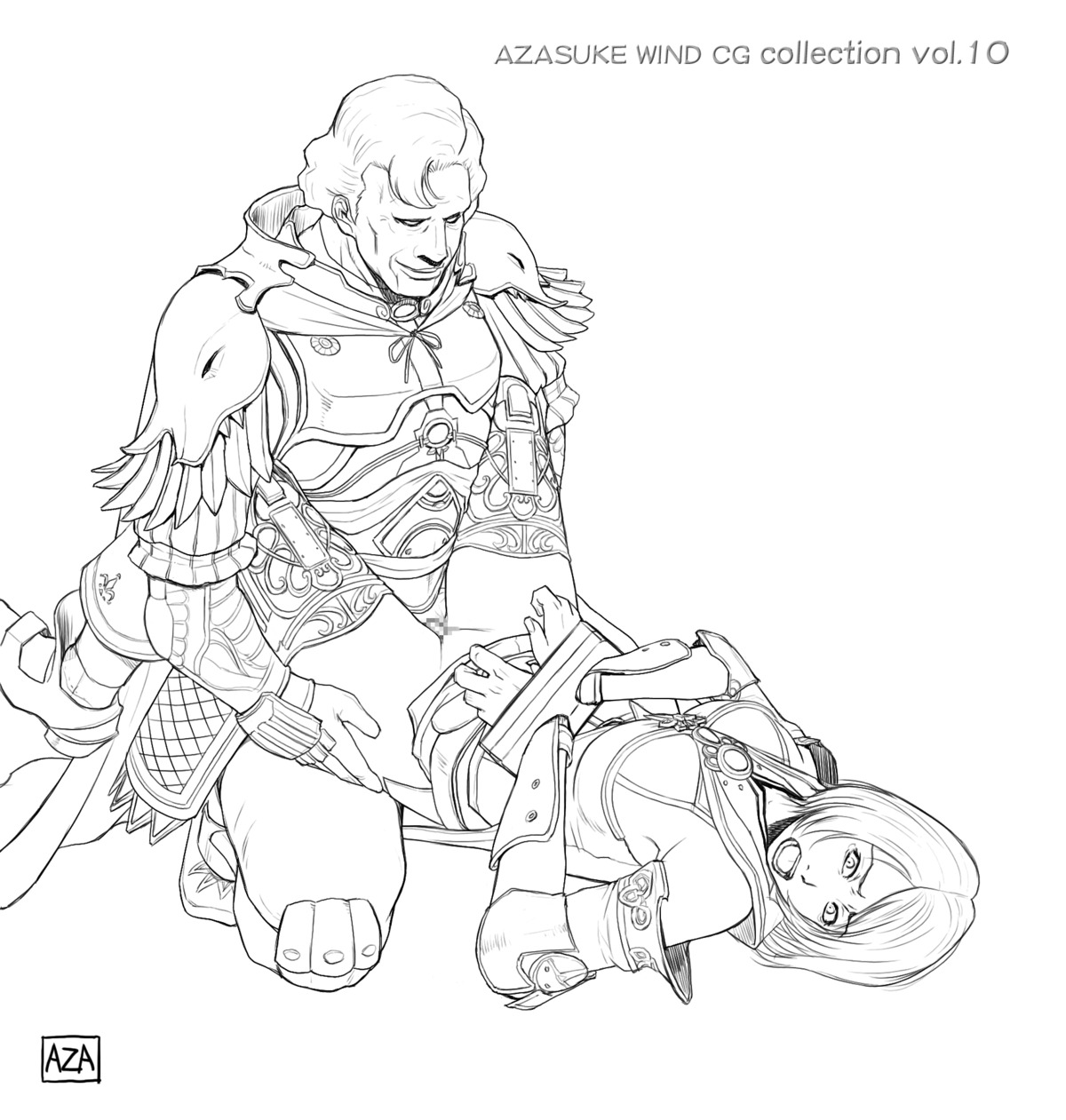 1girls 2d ashelia_b'nargin_dalmasca azasuke censored female final_fantasy final_fantasy_xii human human_female judge_ghis monochrome mosaic_censoring pussy rape rule34 sex tagme