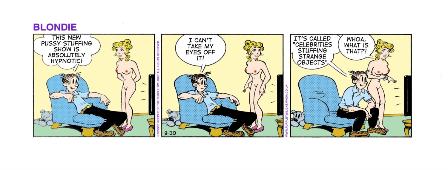 1boy 1girls blondie blondie_(comic) blondie_bumstead casual clothed_male clothing comic comic_strip dagwood_bumstead edit electronics female human male nude nude_female nudist pale_skin rule34 tagme television