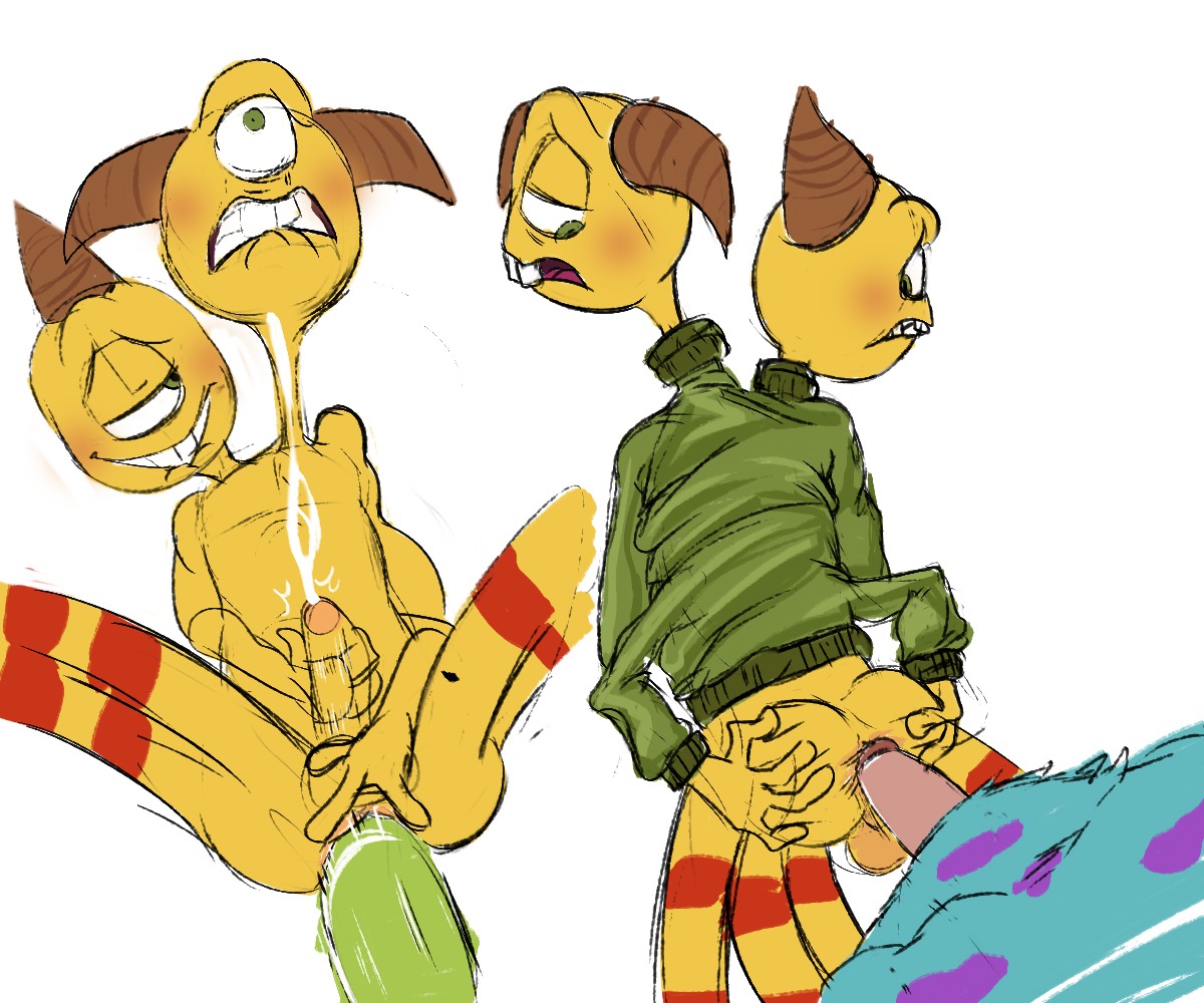 2_heads 6:5 anal anal_penetration backsack balls blush bodily_fluids bottomless brother_(lore) brothers_(lore) butt clothed clothing conjoined conjoined_twins cum disembodied_penis disney e621 erection faceless_character faceless_male foreskin genital_fluids genitals glans group handjob horn humanoid_genitalia humanoid_penis jerseydevil lying male male/male male_penetrated male_penetrating male_penetrating_male mike_wazowski monster monsters_inc monsters_university multi_head nude on_back partially_retracted_foreskin penetration penile penis pixar sequence sex shirt sibling_(lore) spread_butt spread_legs spreading sulley terri_perry terry_perry tight_fit topwear