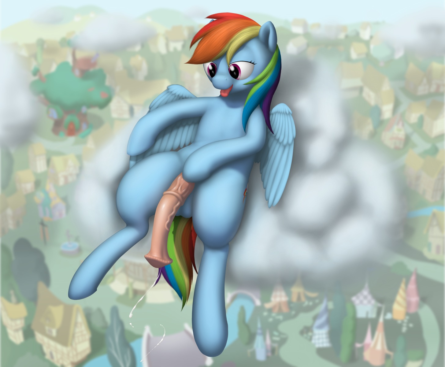 2013 absurd_res animal_genitalia animal_penis balls blue_body blue_feathers blue_fur bodily_fluids cloud cum cutie_mark e621 equid equine equine_genitalia equine_penis erection feathered_wings feathers feral friendship_is_magic fur genital_fluids genitals gynomorph hair hasbro hi_res intersex mammal multicolored_hair my_little_pony mythological_creature mythological_equine mythology nude outside pegasus penis purple_eyes rainbow_dash_(mlp) rainbow_hair resting solo vein wings zippysqrl