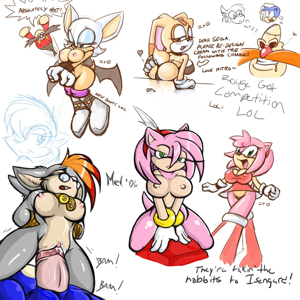 2006 amy_rose anthro bat color cream_the_rabbit dialogue english_text female fur furry hedgehog interspecies male mammal mel_the_hybrid multiple_females multiple_girls nitro rabbit rouge_the_bat rule34 sega sex simple_background sonic_(series) sonic_the_hedgehog_(series) straight text white_background
