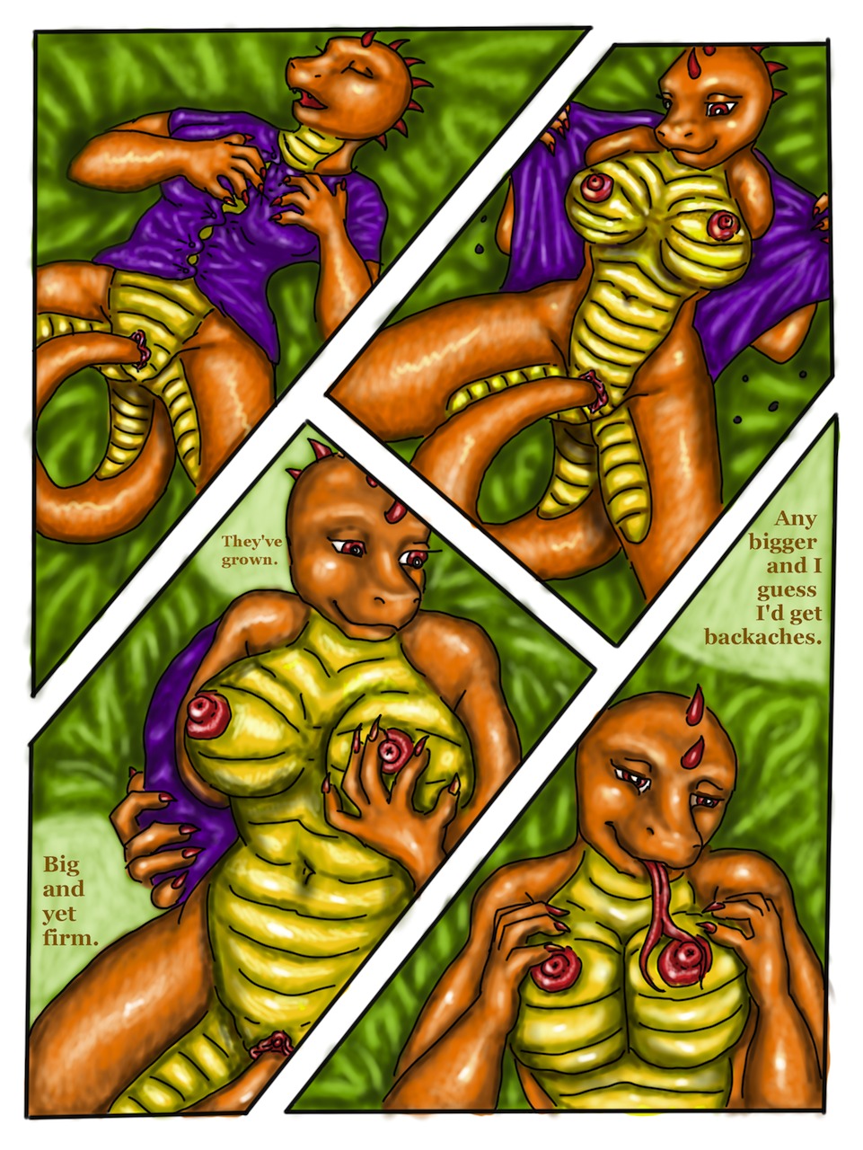 2013 anthro areola autopenetration bed bedding bedding_background breasts clothed clothing comic digital_media_(artwork) digital_painting_(artwork) dragon e621 english_text female furniture genitals heather_kowalski hi_res licking licking_own_nipple masturbation mythological_creature mythological_scalie mythology navel nipples non-mammal_breasts non-mammal_nipples nude nude_anthro nude_female open_clothing open_shirt open_topwear orange_body orange_scales painting_(artwork) penetration red_areola red_nipples red_vulva scales scalie shirt solo spread_legs spreading tail tail_fetish tail_in_own_pussy tail_in_vagina tail_insertion tail_masturbation tail_play text the_tishen_transformation tiliquain tongue tongue_out topwear undressing vaginal vaginal_masturbation vaginal_penetration vulva zmeydros
