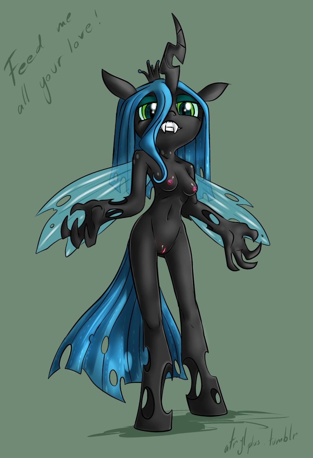 anthro anthrofied arthropod atryl breasts changeling_(mlp) digital_media_(artwork) e621 female friendship_is_magic genitals hasbro hi_res insect_wings my_little_pony nipples nude queen_chrysalis_(mlp) simple_background solo vulva wings
