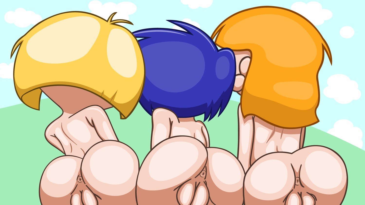 3girls anus ass blonde_hair blue_hair ed_edd_n_eddy female from_behind human innie_pussy kanker_sisters marie_kanker multiple_females multiple_girls nazz_van_bartonschmeer presenting_hindquarters pussy randomrandom rear_view red_hair rule34 sarah_(ed_edd_n_eddy)