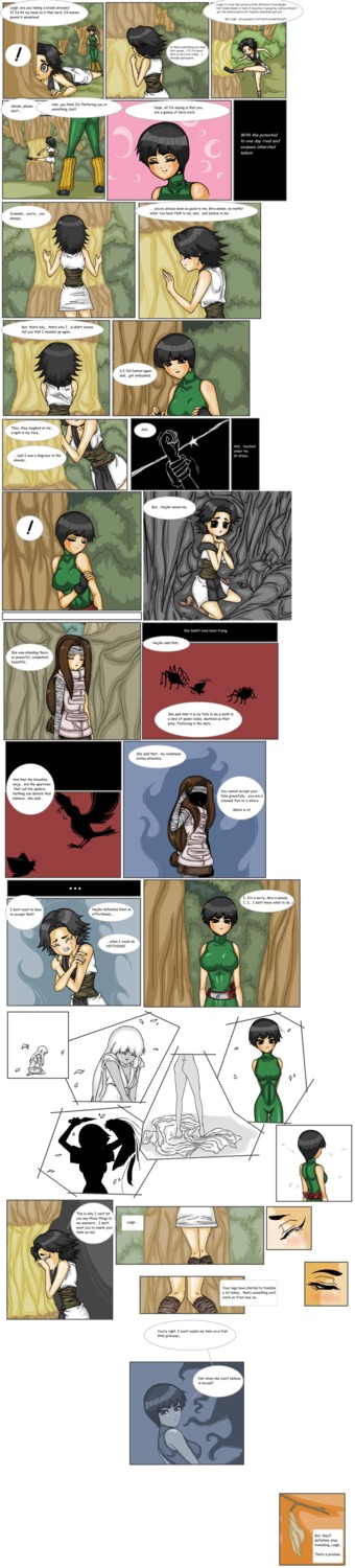 clothes color comic day dialog english_text female female_only human hyuuga_neji kick might_guy multiple_females multiple_girls naruto naruto_(series) outdoors rock_lee rule34 rule_63 speech_bubble text violence