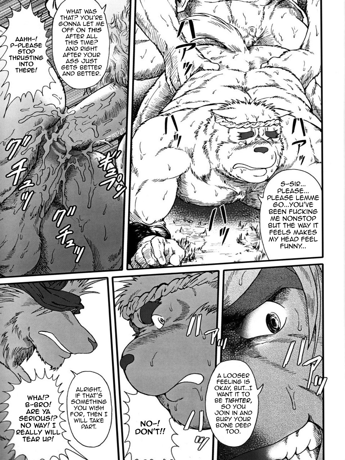 3:4 anal anal_penetration anthro balls bodily_fluids butt canid canine canis comic cum dialogue domestic_dog e621 english_text erection genital_fluids genitals greyscale group hi_res jin_(artist) male male/male male_penetrated male_penetrating male_penetrating_male mammal monochrome multiple_scenes penetration penis profanity sex sweat tail text translated wolf