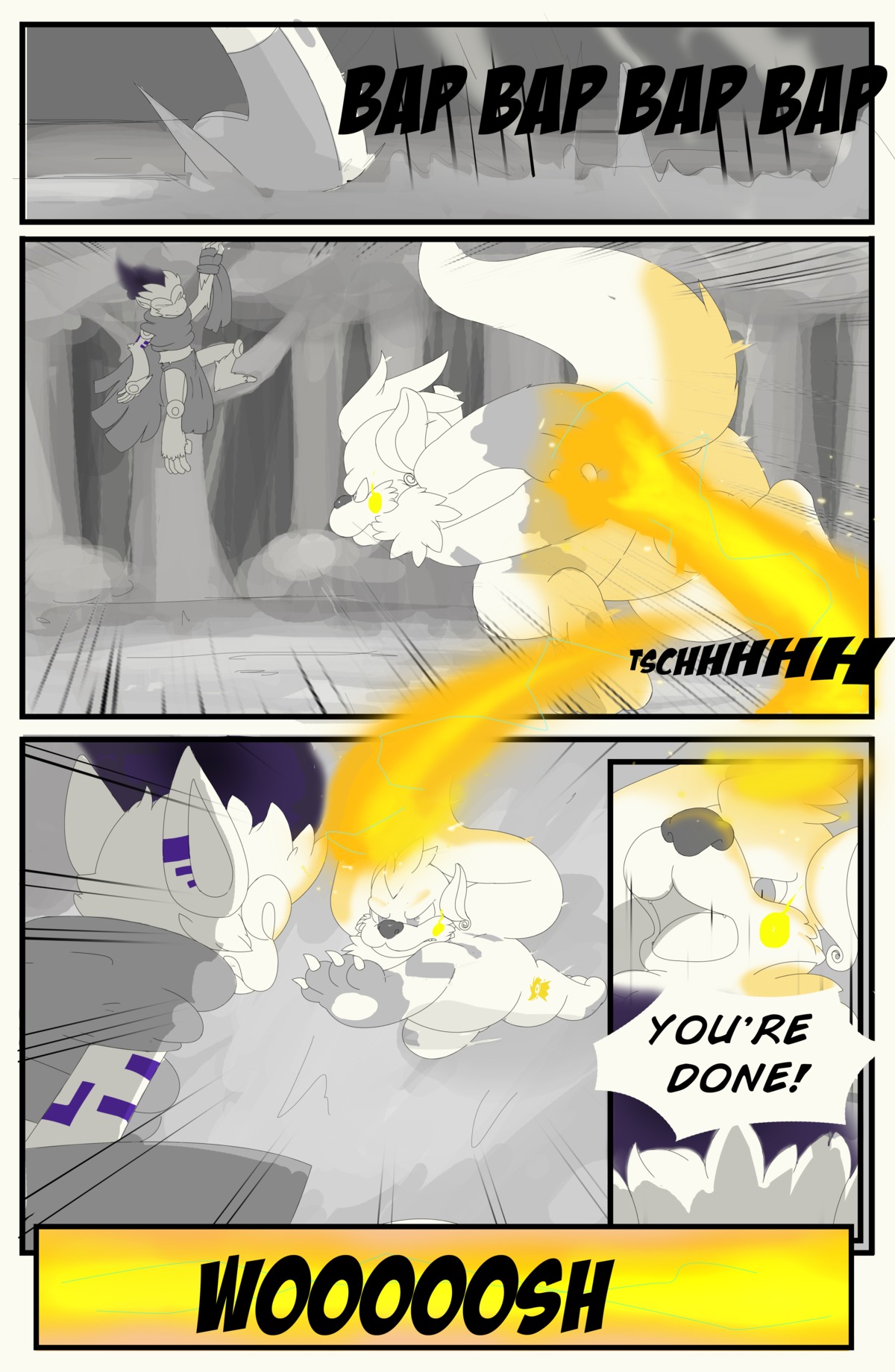 absurd_res ambiguous_gender anthro balls black_nose canid canine clothed clothing comic dangling digital_media_(artwork) digitigrade duo e621 electricity english_text fakemon feet feral fight fire forest fully_clothed fur generation_1_pokemon generation_4_pokemon genitals grass growlchu growlithe hi_res hybrid in_tree infernape jumping kinggamekeeper lightning male mammal markings monochrome nintendo nude outside plant plantigrade pokemon pokemon_(species) prehensile_feet primate raichu redemption3445 rodent running shrub sound_effects text toes tree tribal tribal_markings wood