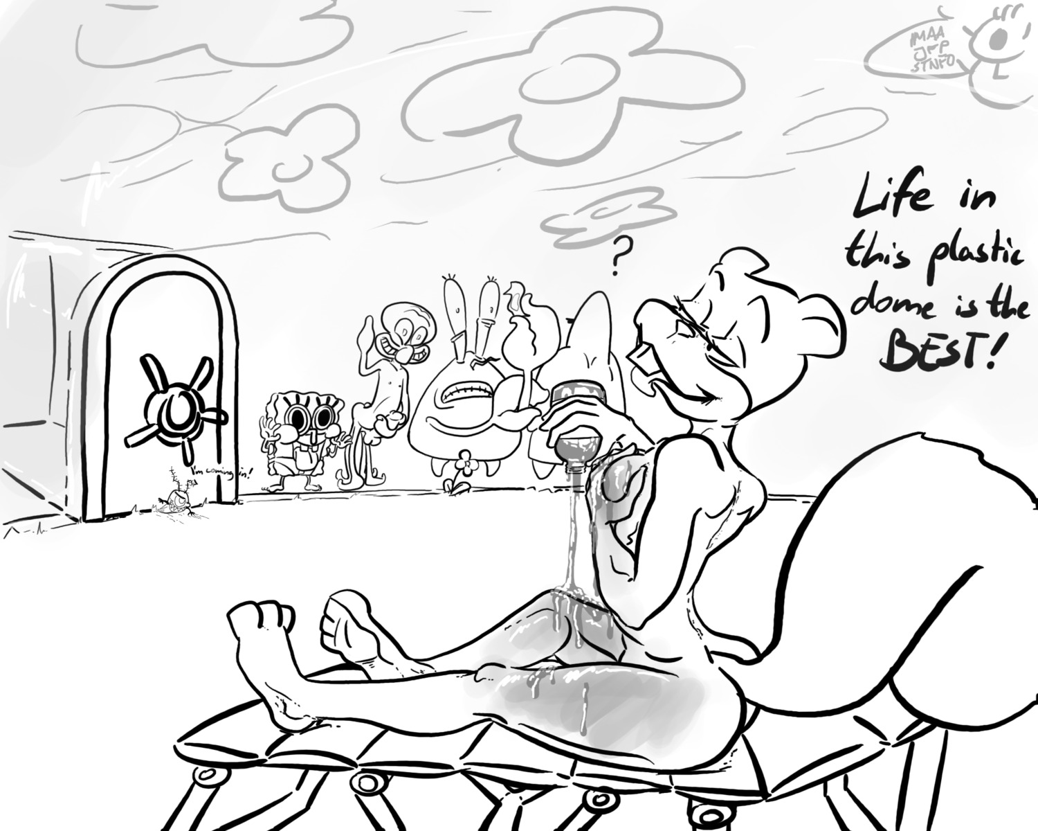 1girls 5boys anthro aplysina_fistularis breasts cephalopod crab crustacean dialogue echinoderm female furry furry_female furry_male furry_only genitals hands_on_penis imaajfpstnfo looking_at_another male mammal marine monotreme mr_krabs multiple_boys multiple_males nickelodeon nude nude_anthro nude_female nude_male octopodiform octopus patrick_star penis rodent rule34 sandy_cheeks sea_sponge sheldon_j._plankton spongebob_squarepants spongebob_squarepants_(character) squidward_tentacles squirrel starfish straight_hair tail text