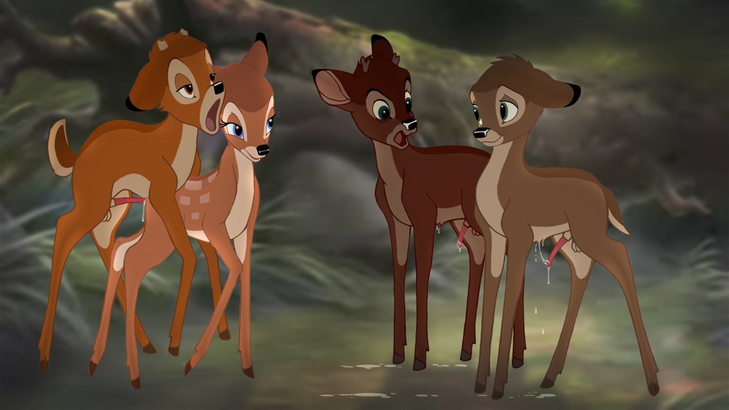balls bambi_(character) bambi_(film) cub cub_on_cub deer disney edit faline female female_cub feral male male_cub male_focus penis ronno rule34 tagme testicles