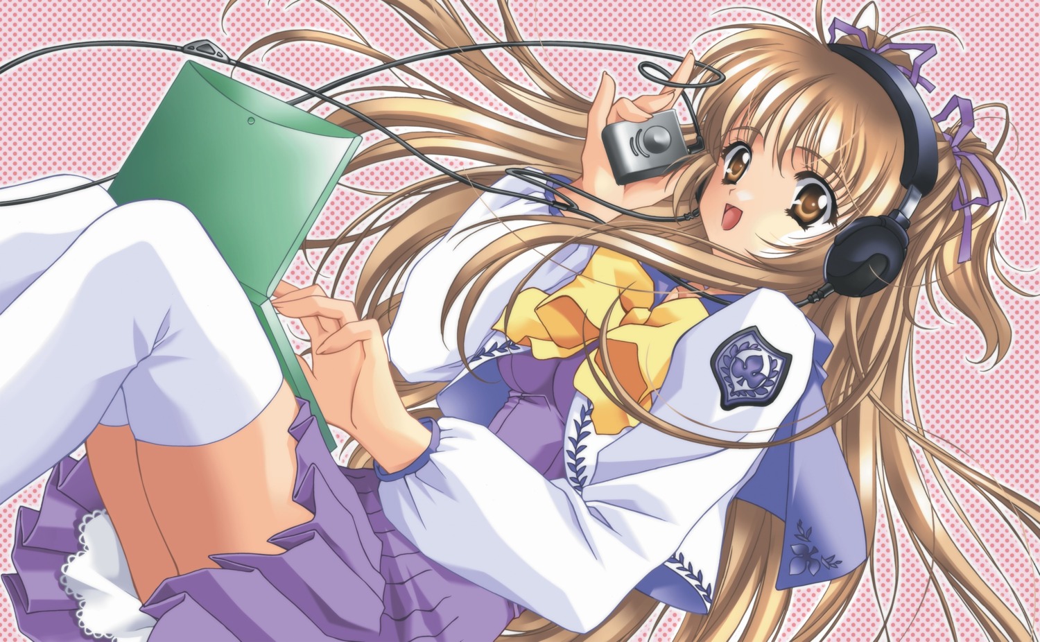 carnelian female headphones highres pleated_skirt rule34 school_uniform seifuku serafuku skirt solo thighhighs zettai_ryouiki