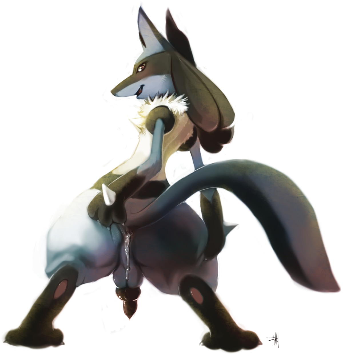 2011 anthro anus ass canine cum cum_in_ass cum_inside feet from_behind furry gay knot looking_back lucario male male_only pawpads paws penis pokemon pokemon_(species) pokemon_only purplekecleon red_eyes rule34 stretching tail