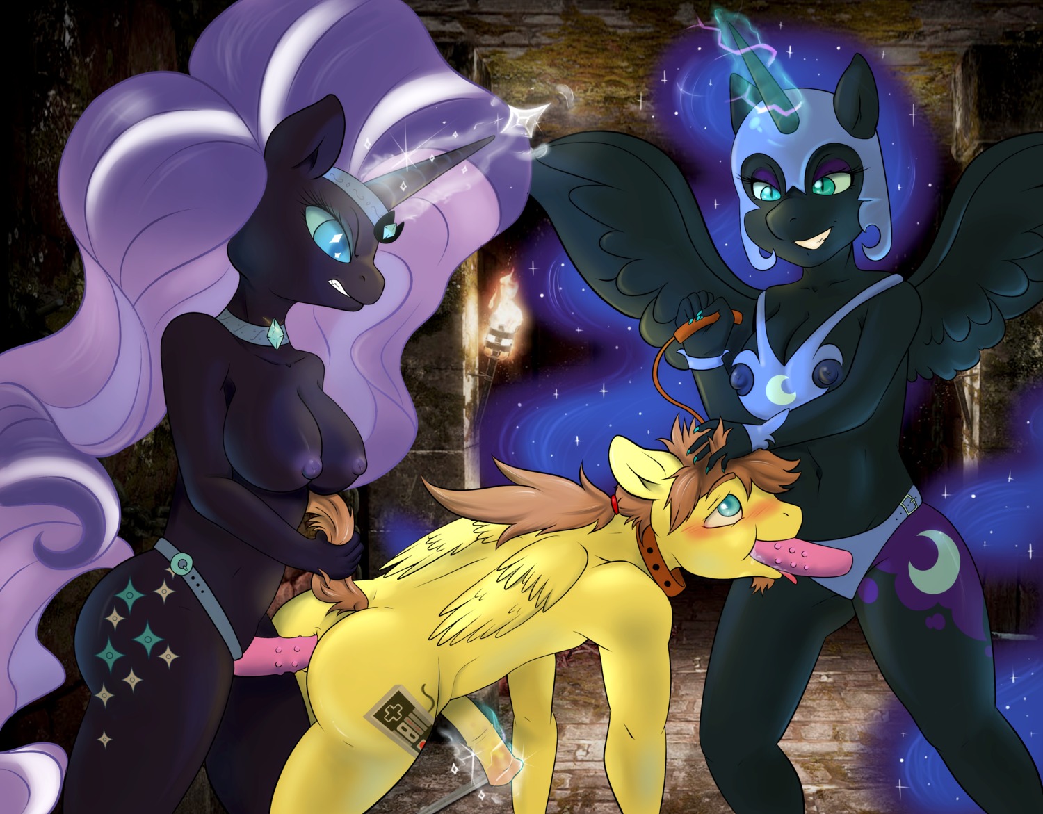 2014 absurd_res anal anal_penetration anthro beard big_breasts black_body black_feathers bodily_fluids breasts brown_hair collar crossover cutie_mark dildo dildo_fellatio dominant dominant_female e621 equid equine erection facial_hair fan_character feathered_wings feathers fellatio female female_penetrating female_penetrating_male friendship_is_magic fur genitals group group_sex hair hasbro hi_res horn idw_publishing leash leylaligress magic male male/female male_penetrated mammal my_little_pony my_little_pony_(idw) mythological_creature mythological_equine mythology nightmare_moon_(mlp) nightmare_rarity_(idw) nintendo object_in_ass oral oral_penetration pegasus pegging penetration penile penis rory_kenneigh saliva sex sex_toy sex_toy_fellatio sex_toy_in_ass sex_toy_insertion spitroast spread_wings strapon strapon_fellatio submissive submissive_male tail tail_pull threesome toying_partner trio unicorn winged_unicorn wings yellow_body yellow_feathers